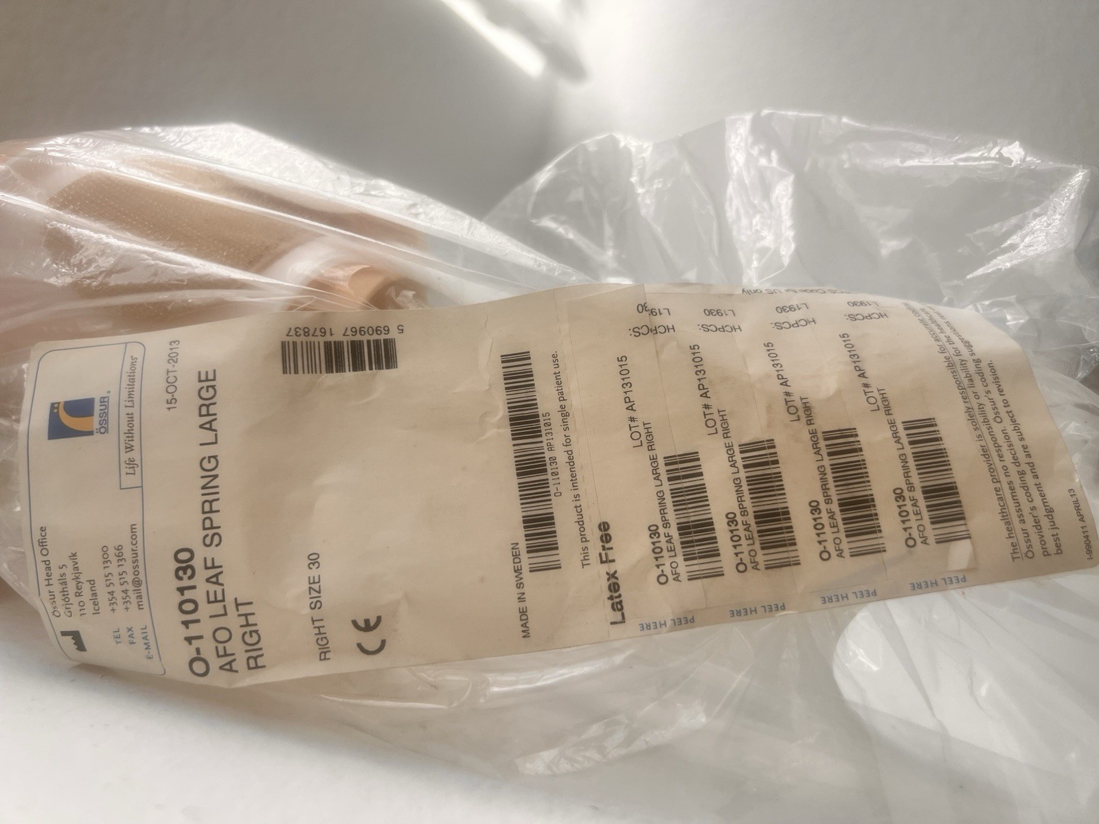 Ossur AFO Spring-Large Right (model 0-110130) Light Weight Brace
