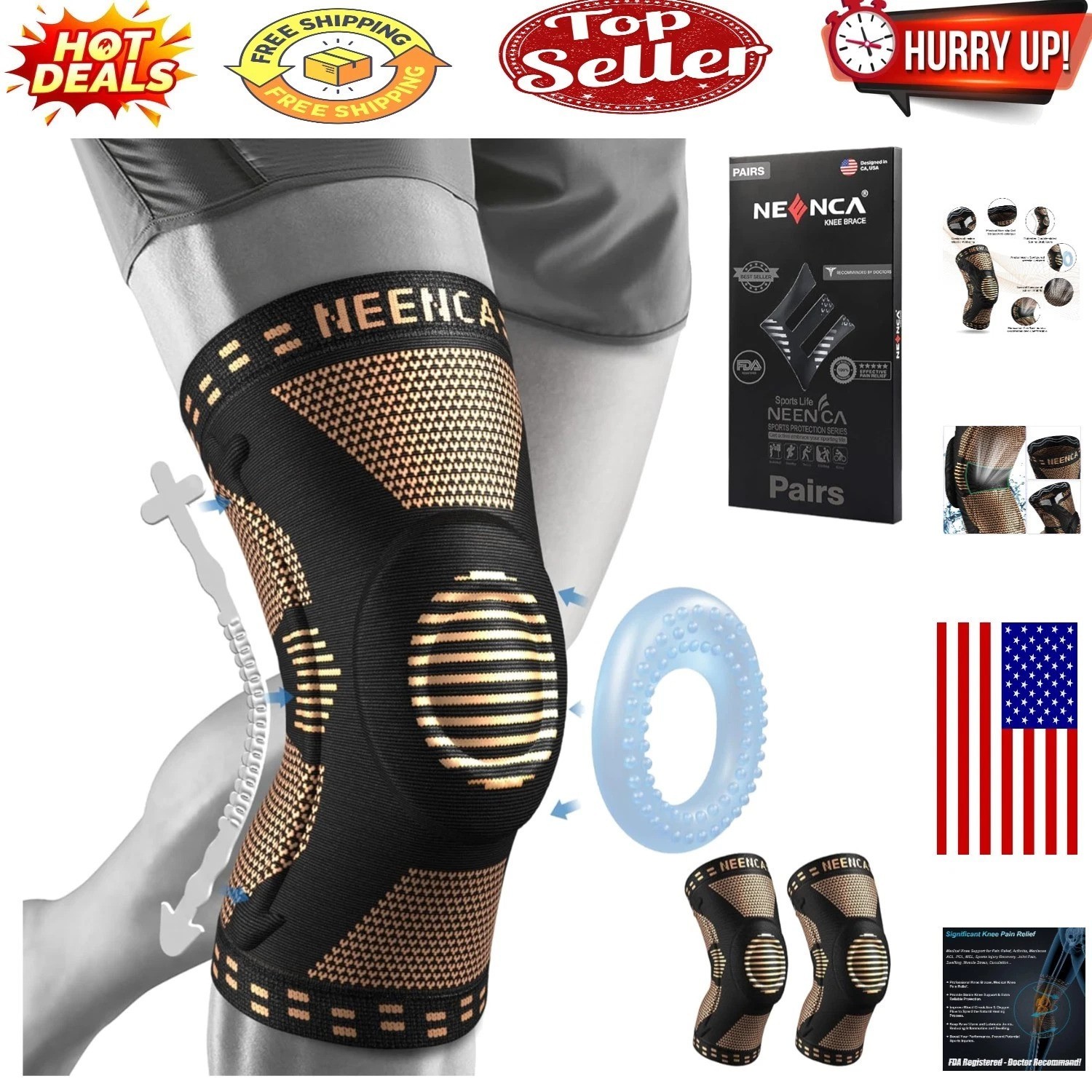 2-Pack Advanced Compression Knee Braces with Gel Pad & Stabilizers