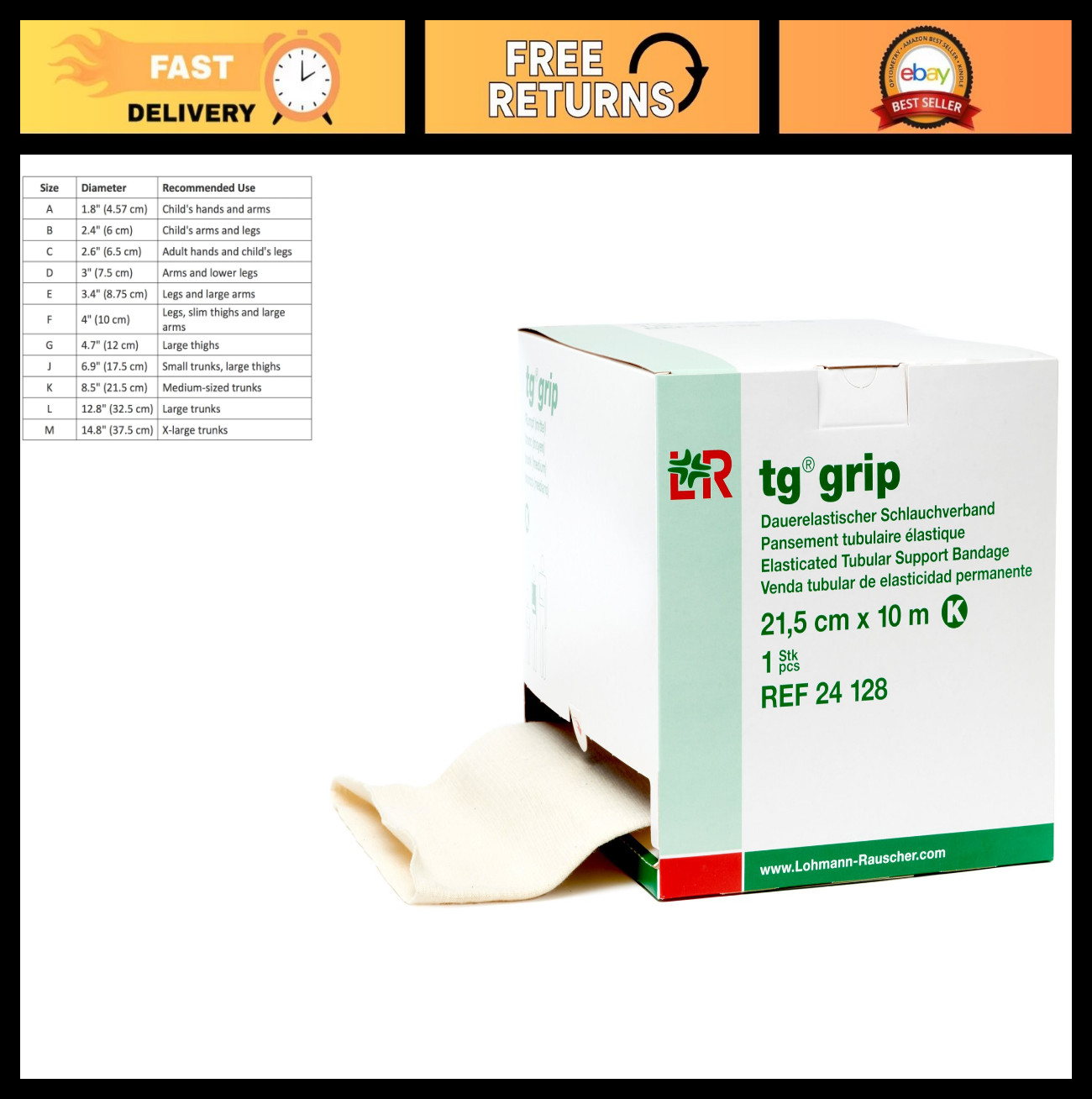 Elasticated Tubular Compression Bandage 21.5cm x 10m – Support Sleeve for Sprain