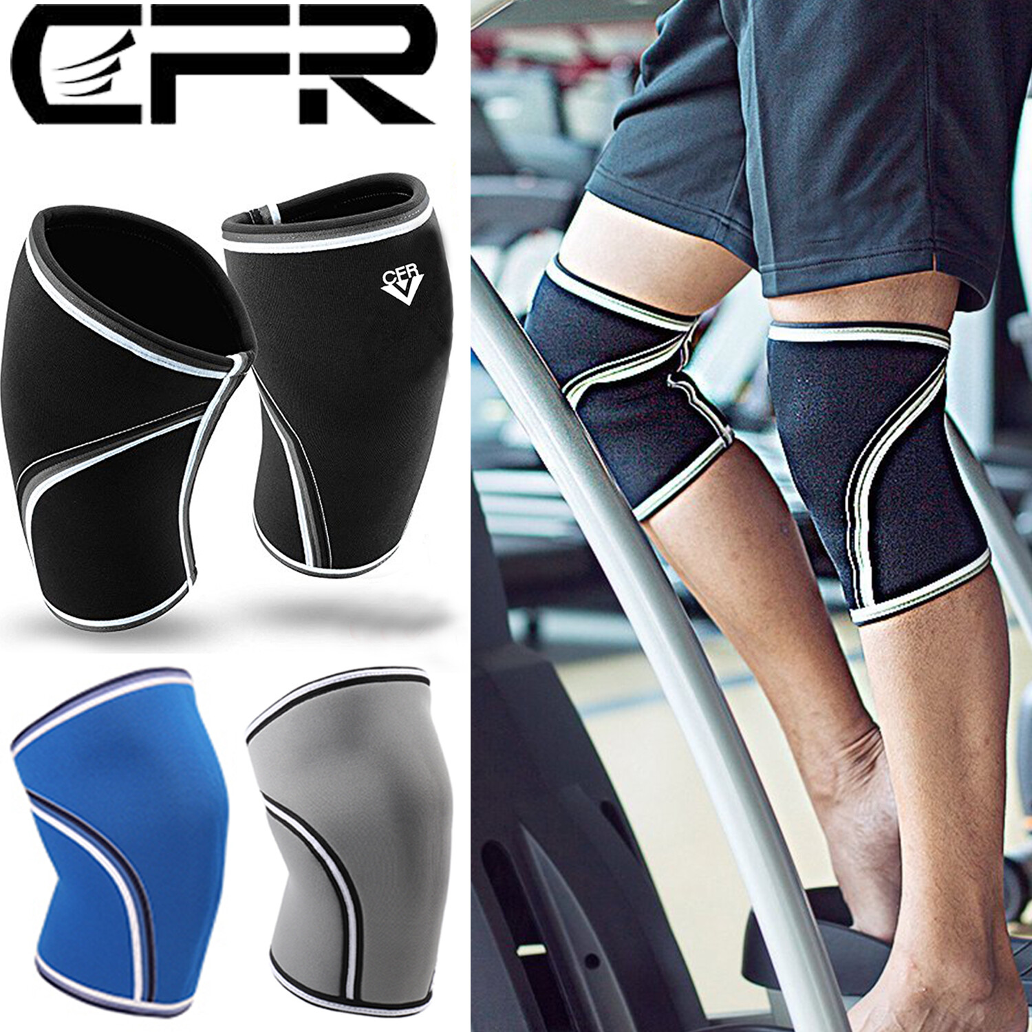 Knee Sleeves Support Crossfit Power Weight Lifting Squats Brace PAIR (7mm) Black