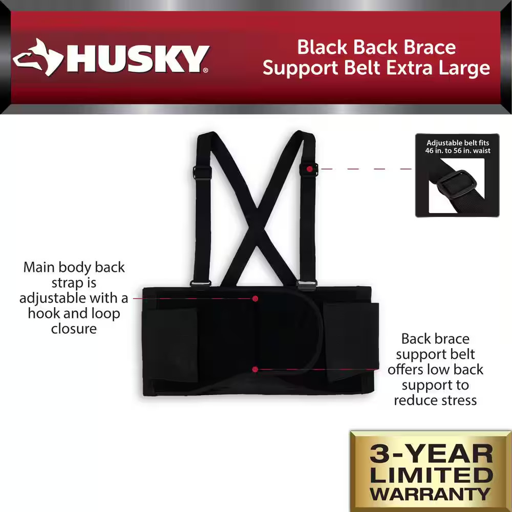 Black Work Back Brace Support Belt Extra Large