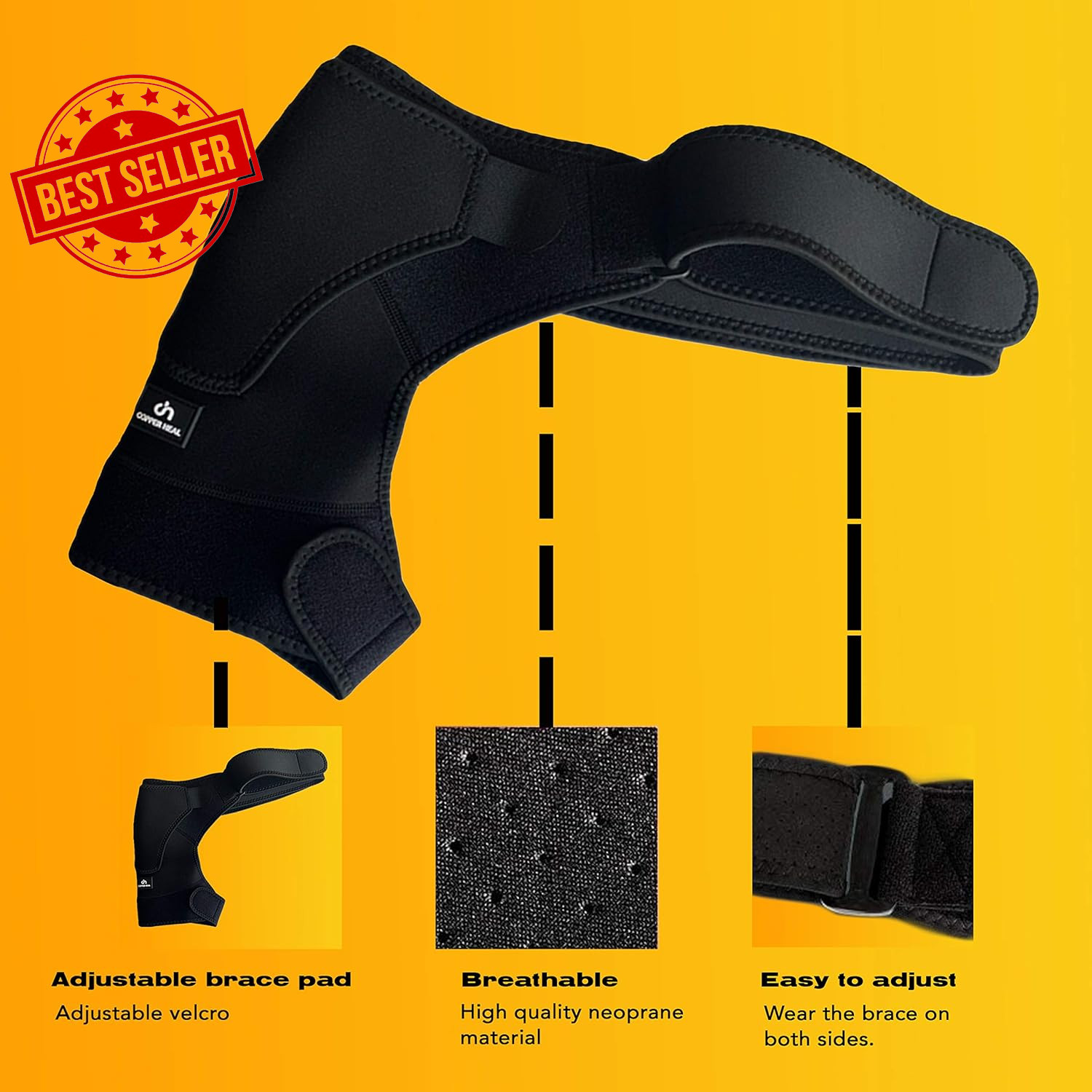 COPPER HEAL Shoulder Brace Adjustable Compression Sleeve Pain Relief