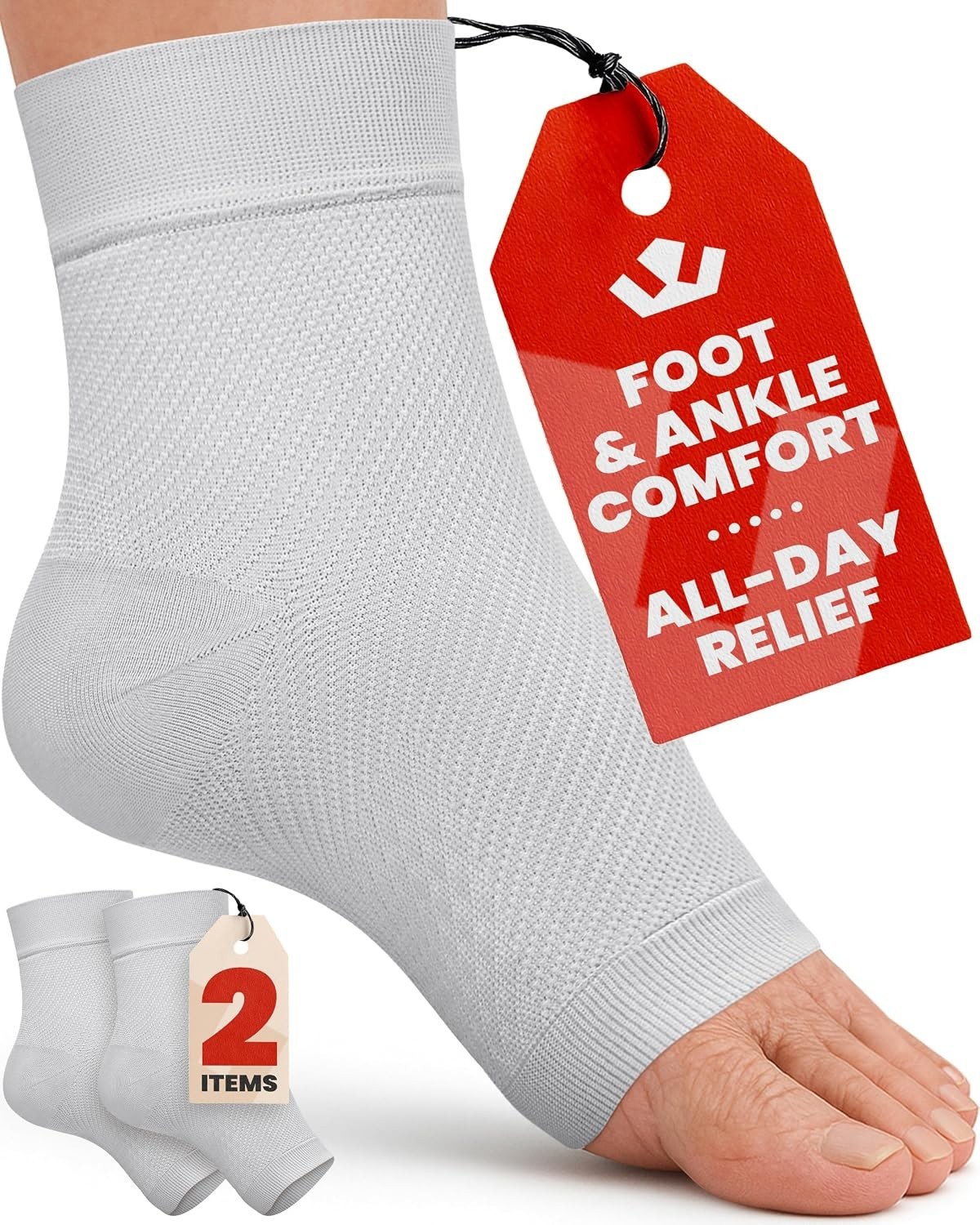 Ankle Compression Sleeve – 1-Pair, Plantar Fasciitis Braces – Open Toe Compressi