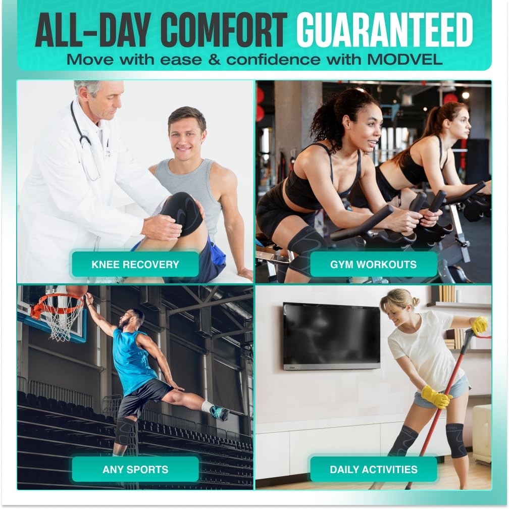 Modvel 2 Pack Knee Brace for Women & Men – Workout Knees XX-Large, Black