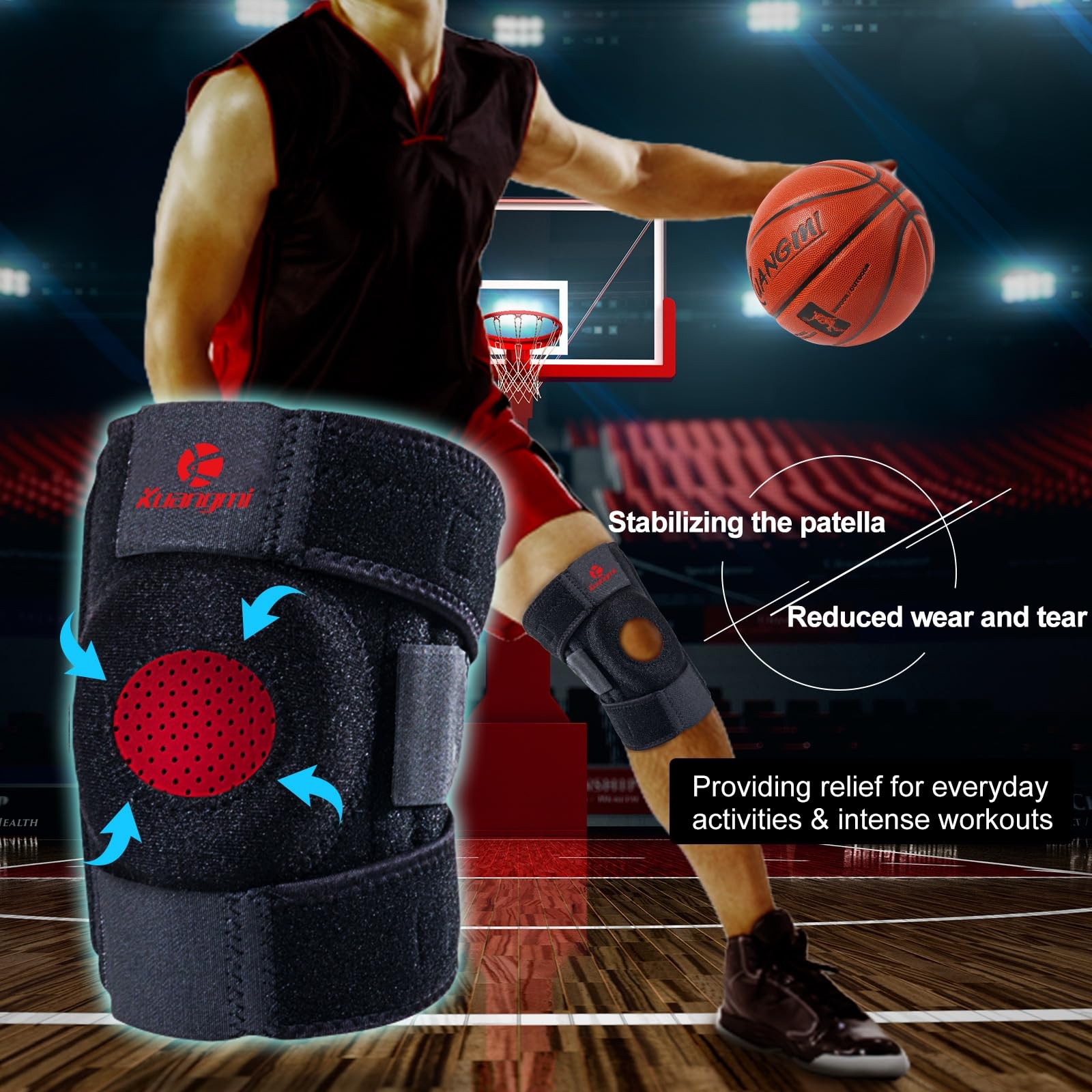 Kuangmi Knee Brace with Side Stabilizers & Patella Gel S/M, Black(2 Springs)