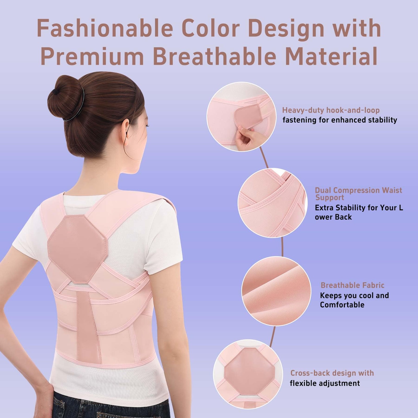Ycctvar Back Brace Posture Corrector for Women and Men Upgraded Large, Pink