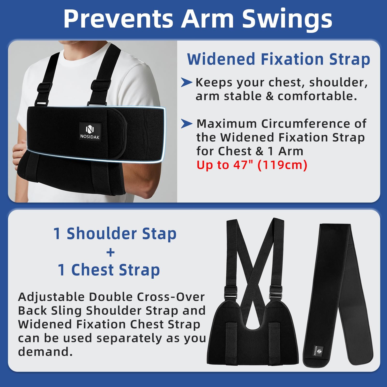 Arm Sling Shoulder Immobilizer for Sleeping, Adjustable Shoulder Sling for Sh