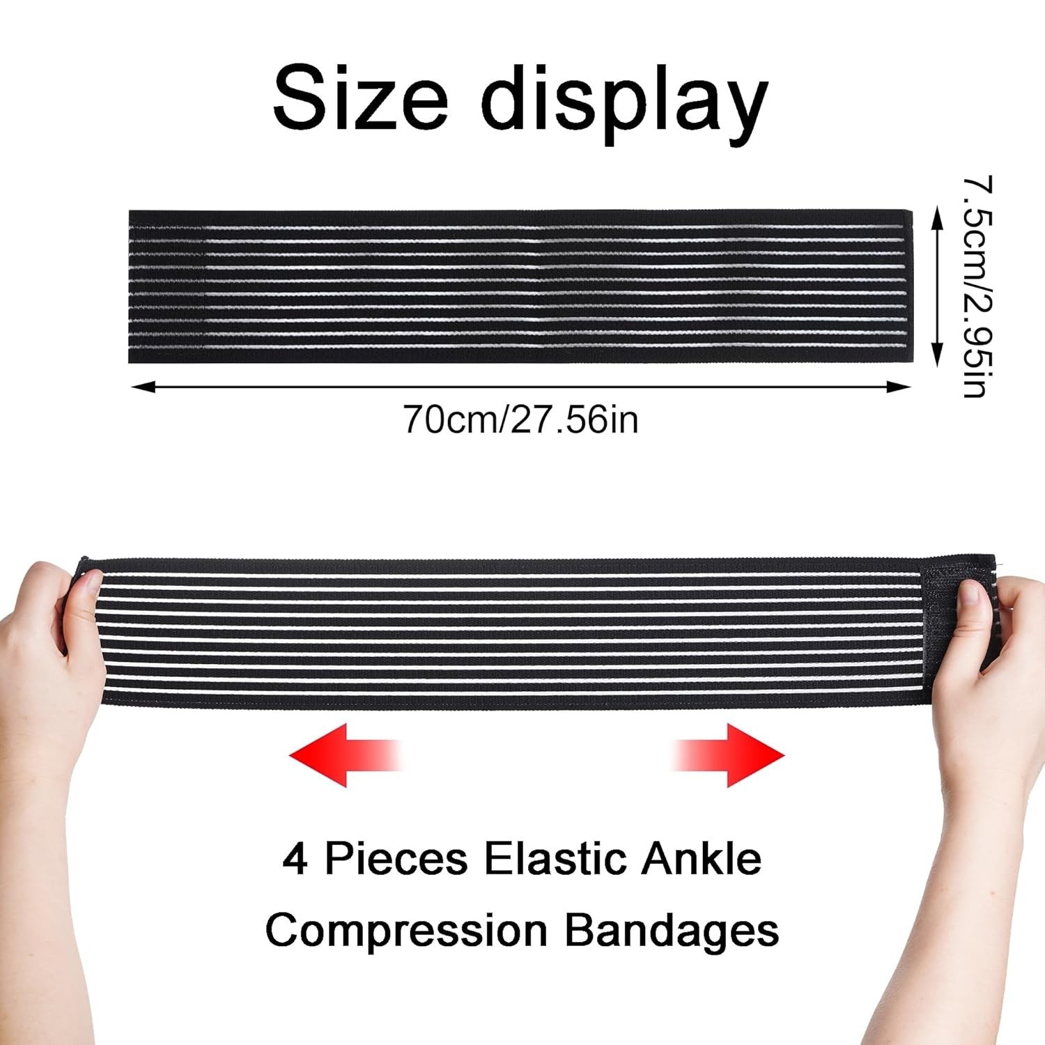 4 Adjustable Black Ankle Compression Bandages for Pain Relief & Sports Support