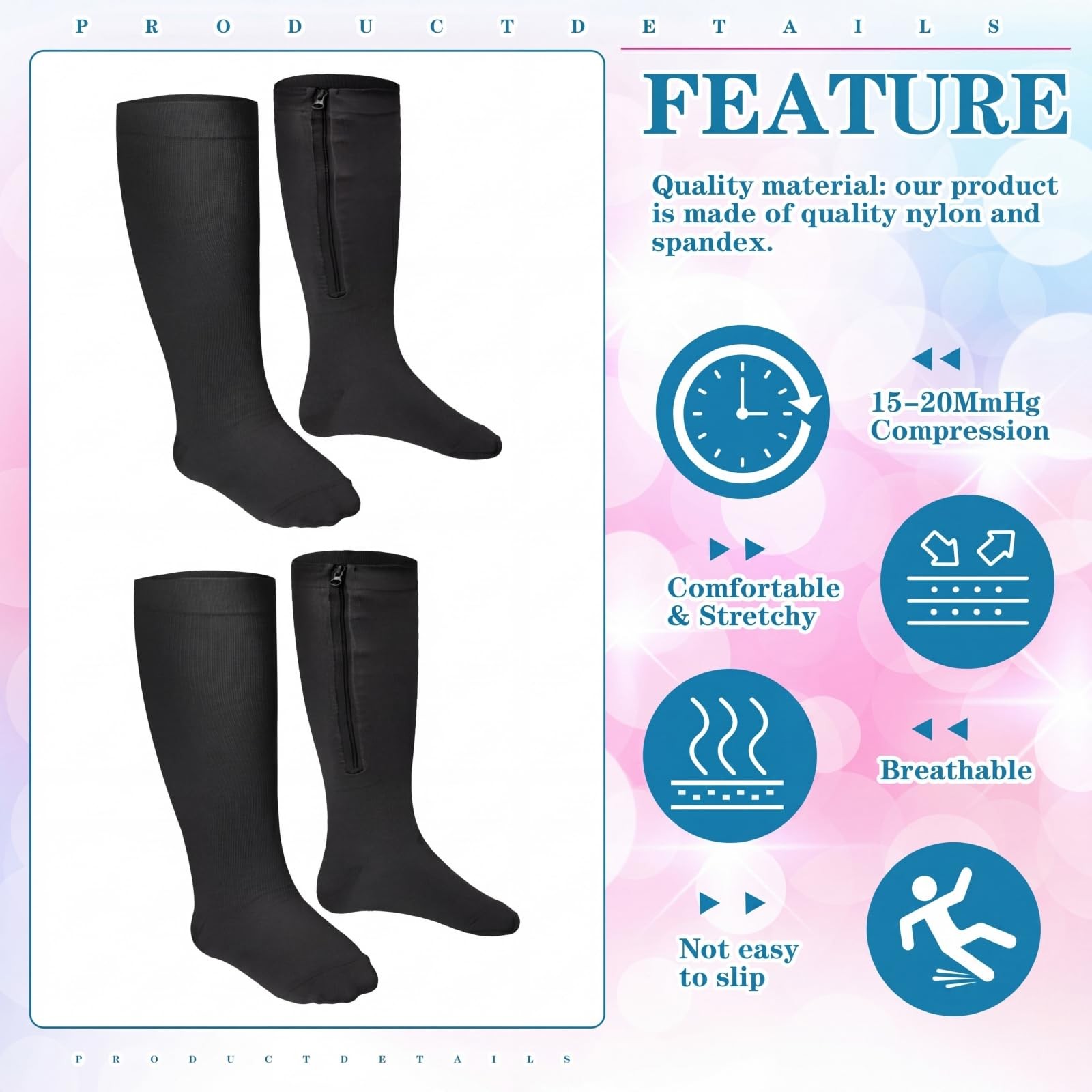 Wide Calf Plus Size Zip Compression Socks,3X-Large,Black