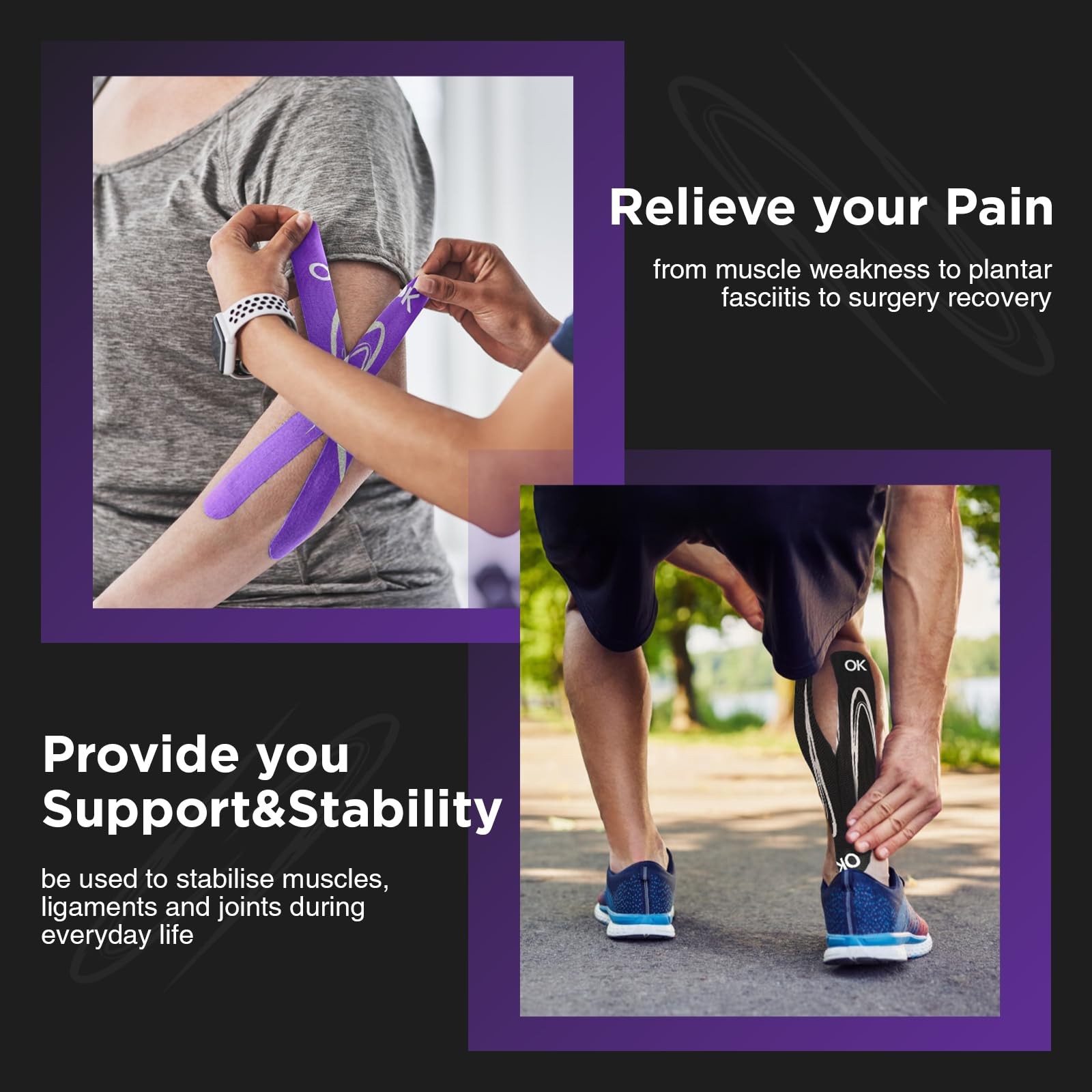 OK TAPE Synthetic Kinesiology Tape, Elastic Physical Therapy Athletic Tape | …