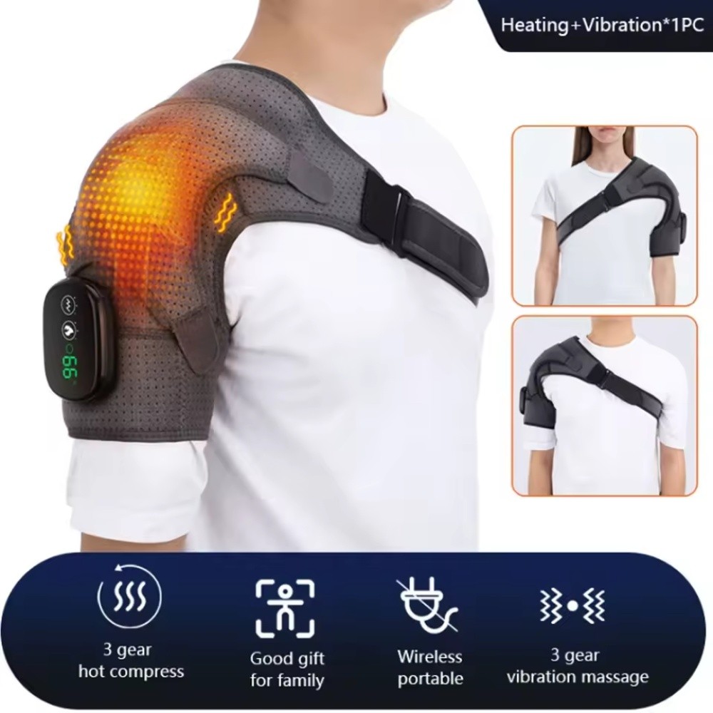 Heated Vibration Shoulder Massager Wrap Rotator Cuff Brace Pain Relief Electric