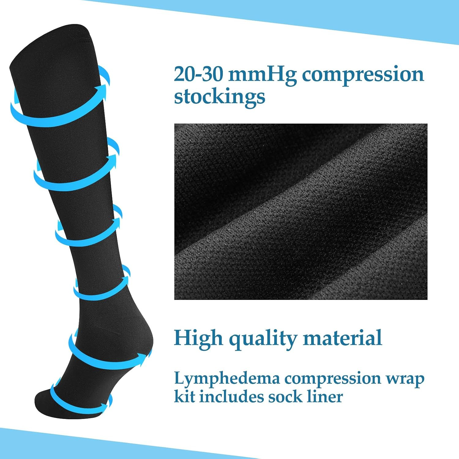 3 Pair Lymphedema Compression Leg Wrap with Calf Compression Sock 20-30 Mmhg Lym
