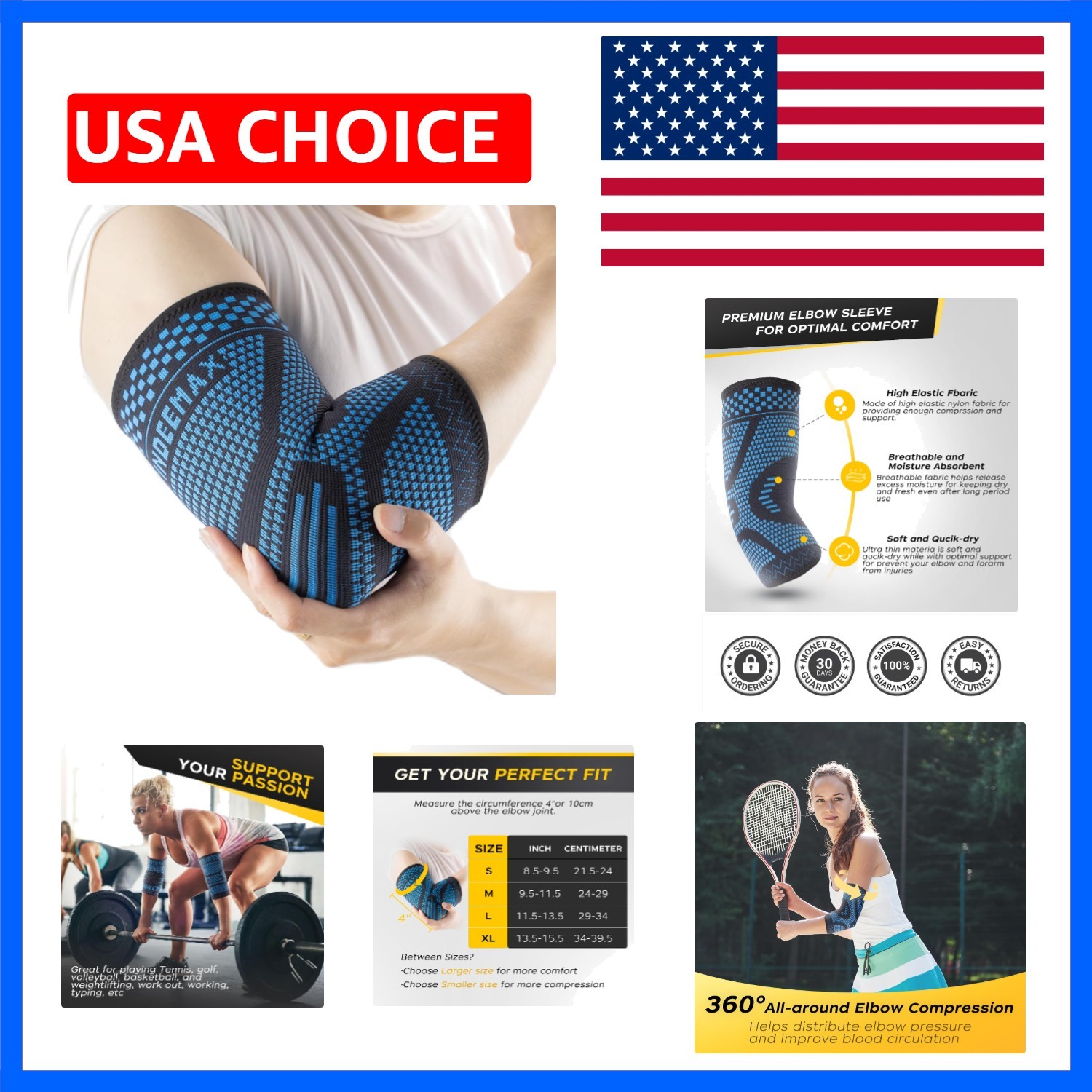 Copper Elbow Compression Sleeve 1 Pair, Tennis Elbow Brace for Men Women, Elb…
