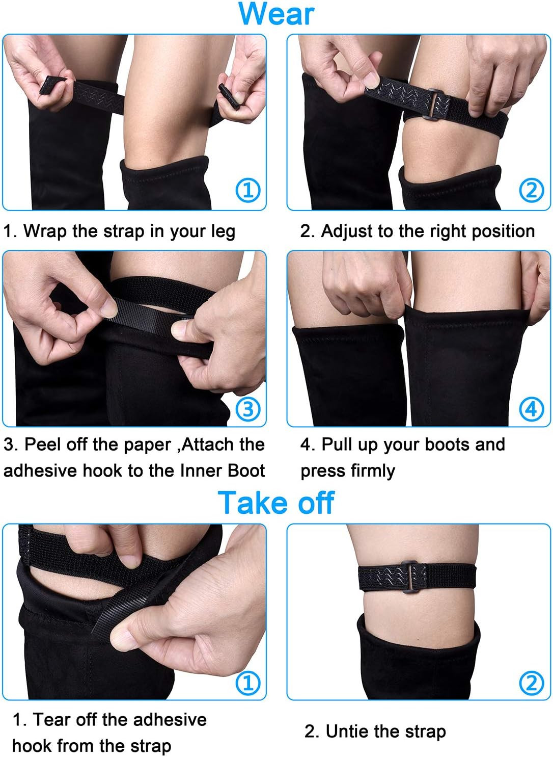 Boot Straps, 1 Pair Knee Boot Straps of Elastic Adjustable Belt, plus Extra 12 P