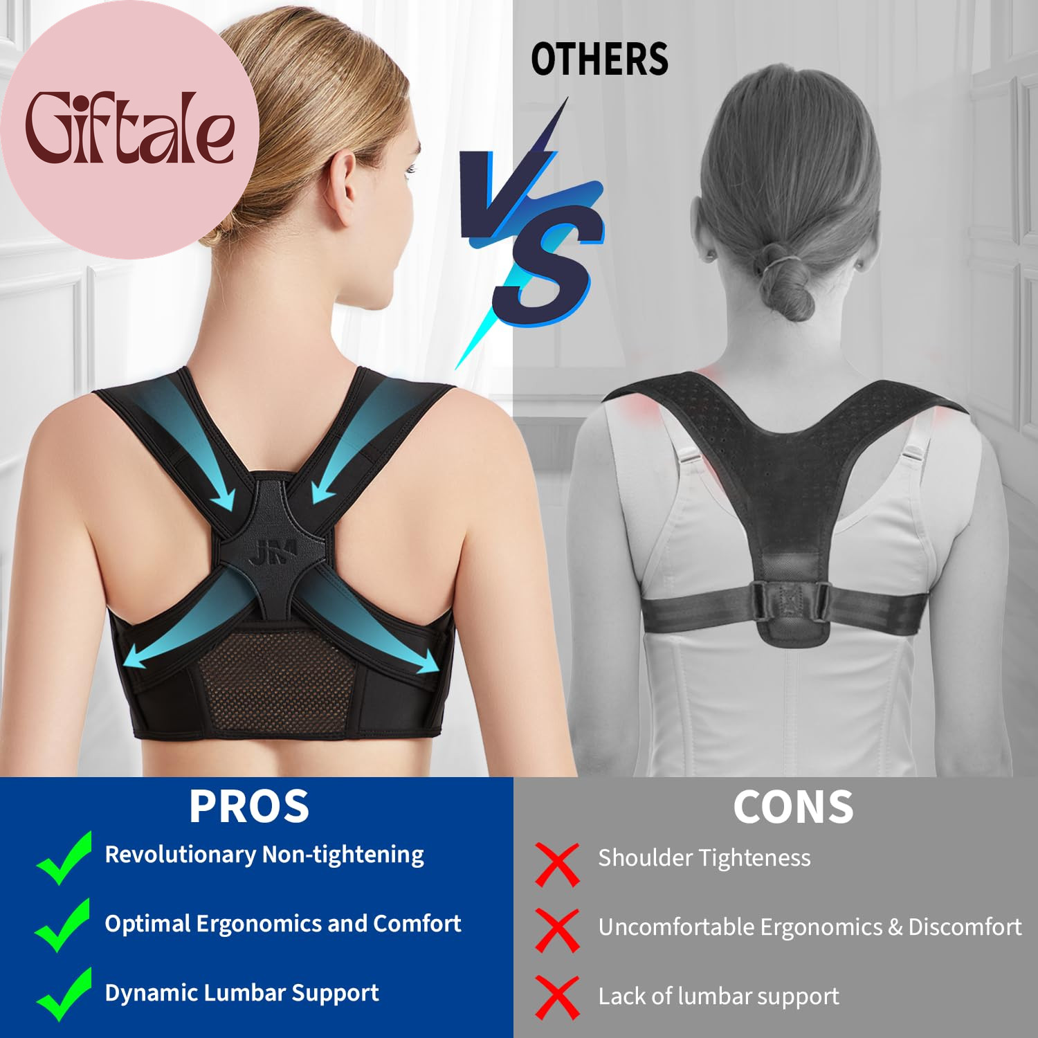 Posture Corrector Back Brace Adjustable Shoulder Support Black S M