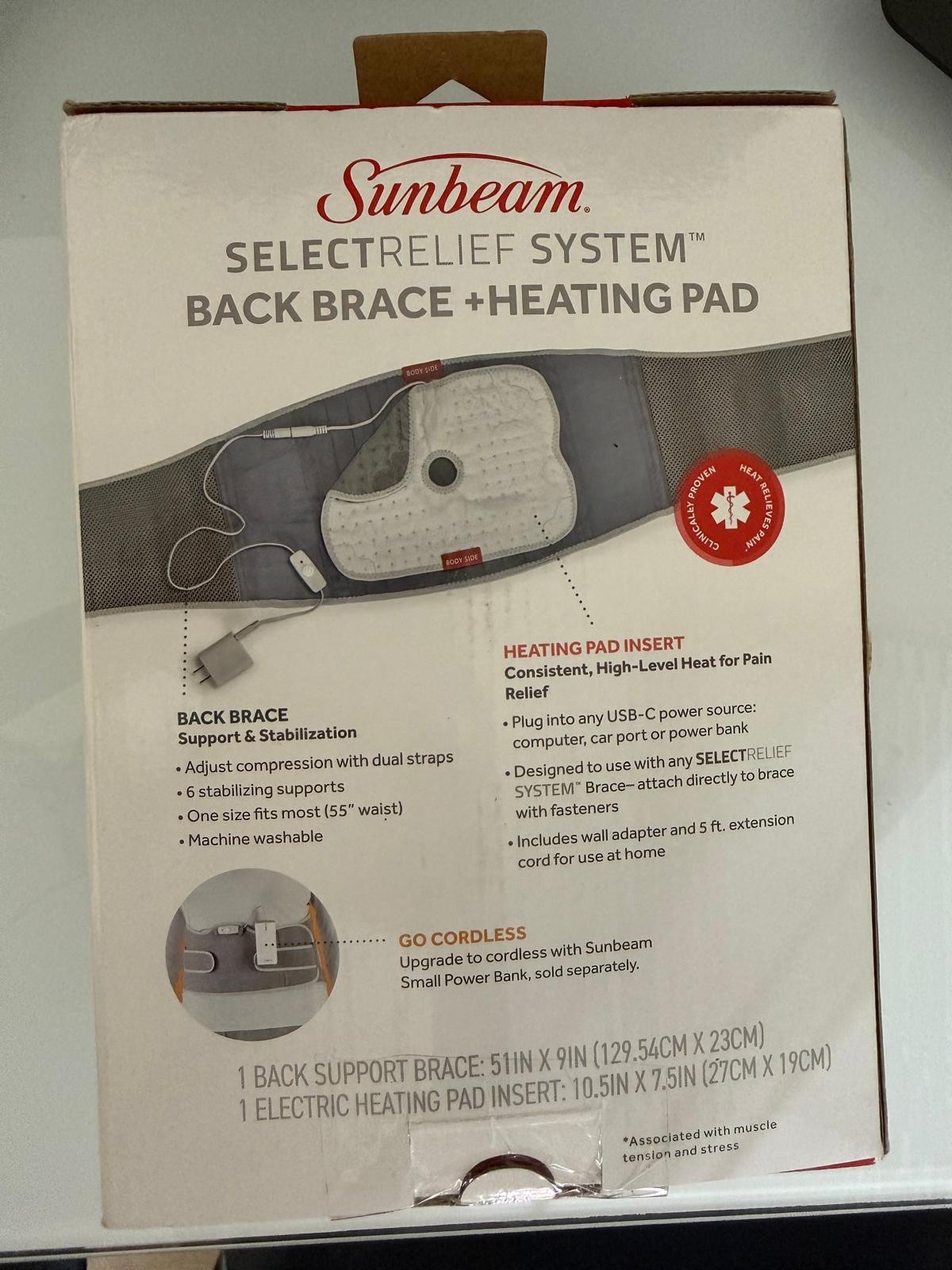 Sunbeam Back Brace Select Relief System Back Therapy Bundle