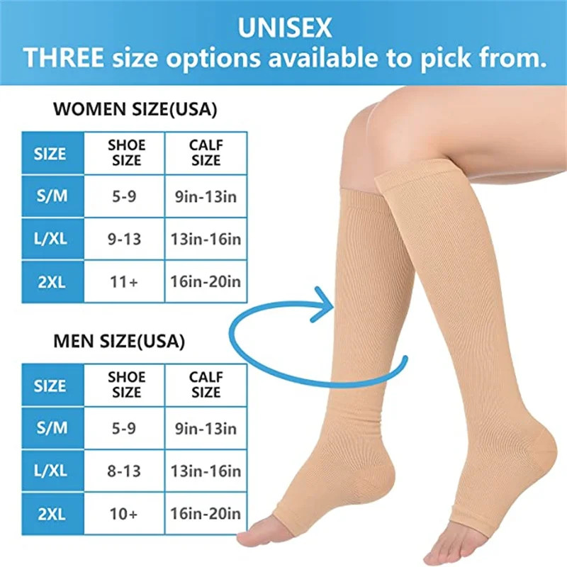 1 Pair S-XXL Compression Socks Medical Toeless Support Hose for Women