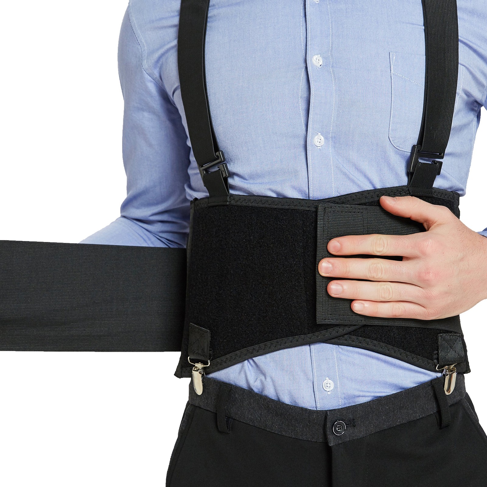 NeoTech Care Back Brace for Work with Removable Pants Clips & M, Black