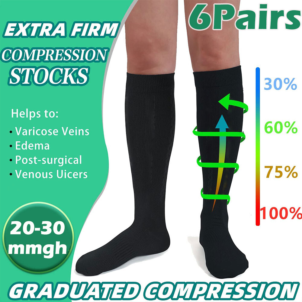 6Pair Compression Socks 20-30 mmgh For Women Men With Arch Graduated Support Sox