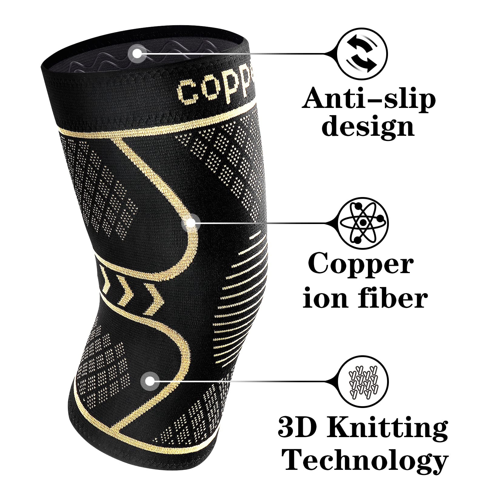 Copper Knee Braces 2 Pack, Compression Sleeve for Pain Relief, 2XL