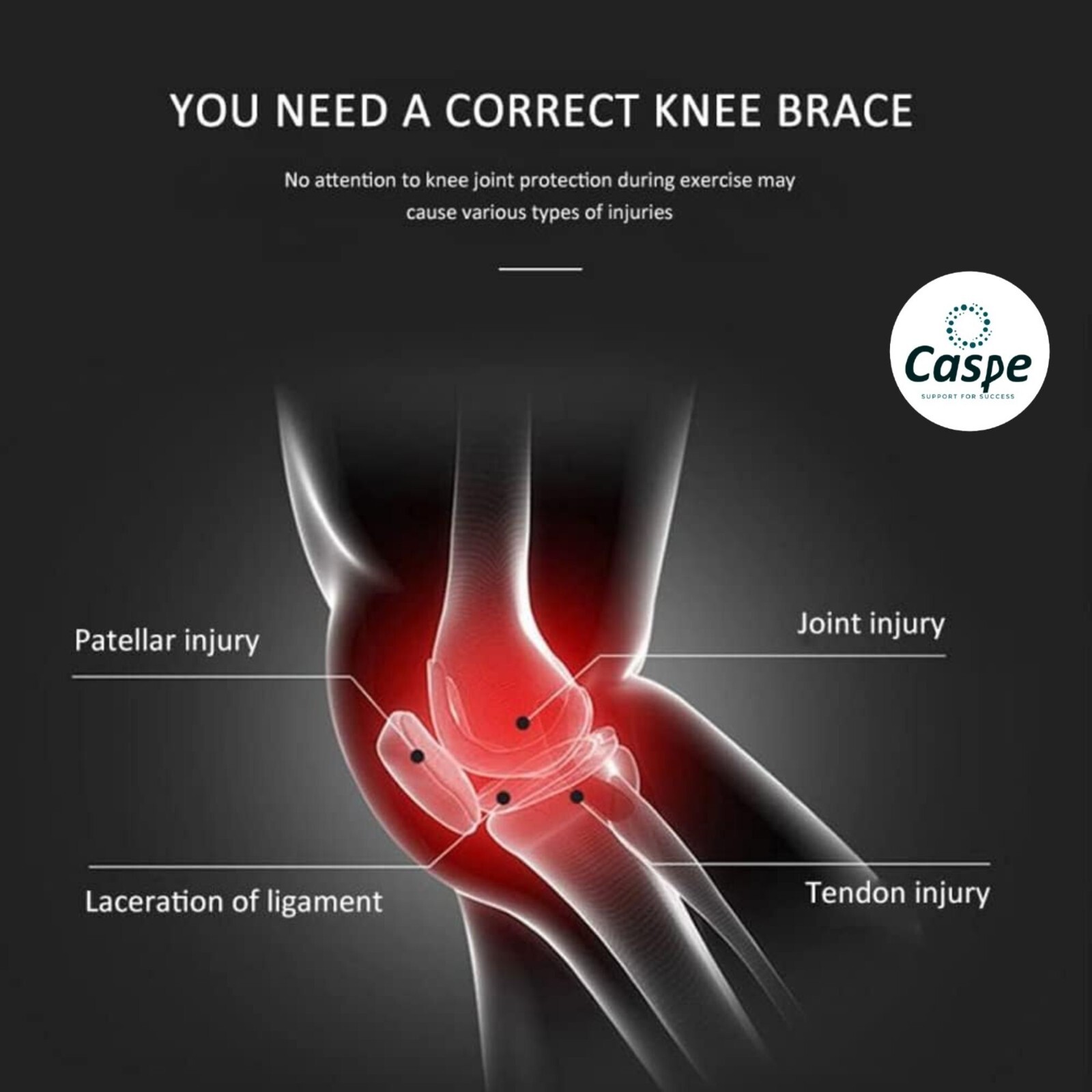 Caspe 2X Knee Support Sleeve Brace Compression Sport Joint Arthritis Pain Relief
