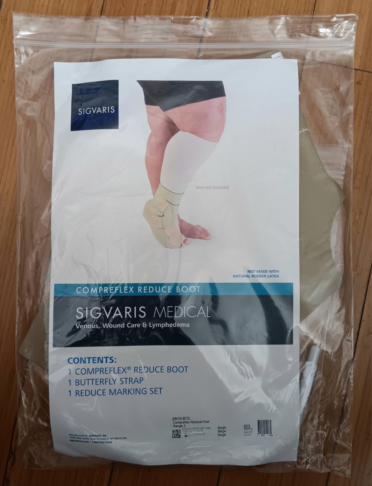 SIGVARIS MEDICAL #2813-BTL Compreflex Reduce Foot Boot, Beige, Range 3, NEW