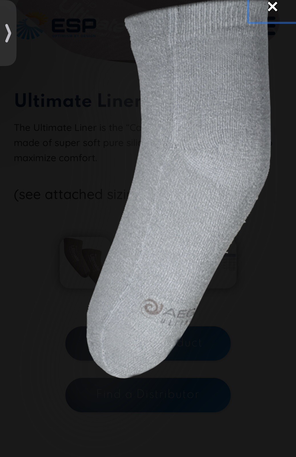Esp Ultimate Aegis Cushion Prosthetic Liner. Size Large. 8” ￼Preflex. Grey