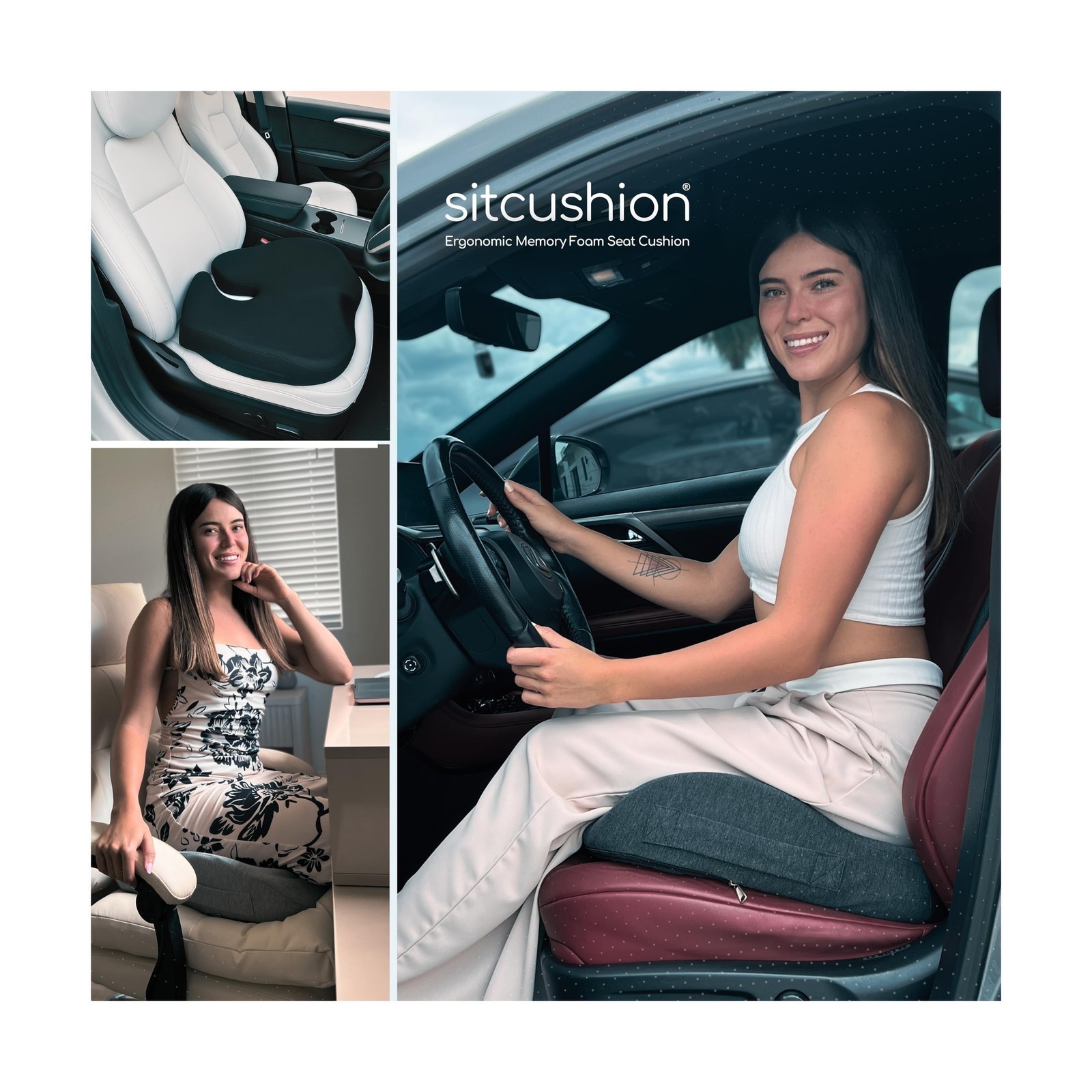 Memory Foam Seat Cushion For Car/Truck – Sciatica Relief w/ Back Pillow