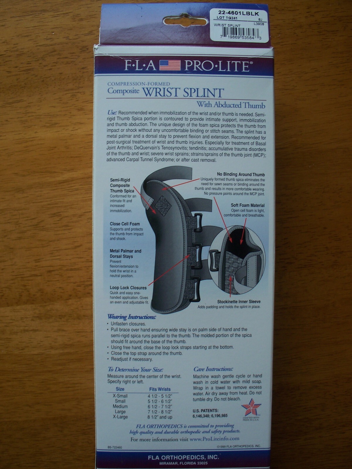Fla Orthopedics, Composite Wrist Splint w/ Abducted Thumb, Right, XL, New in Pkg