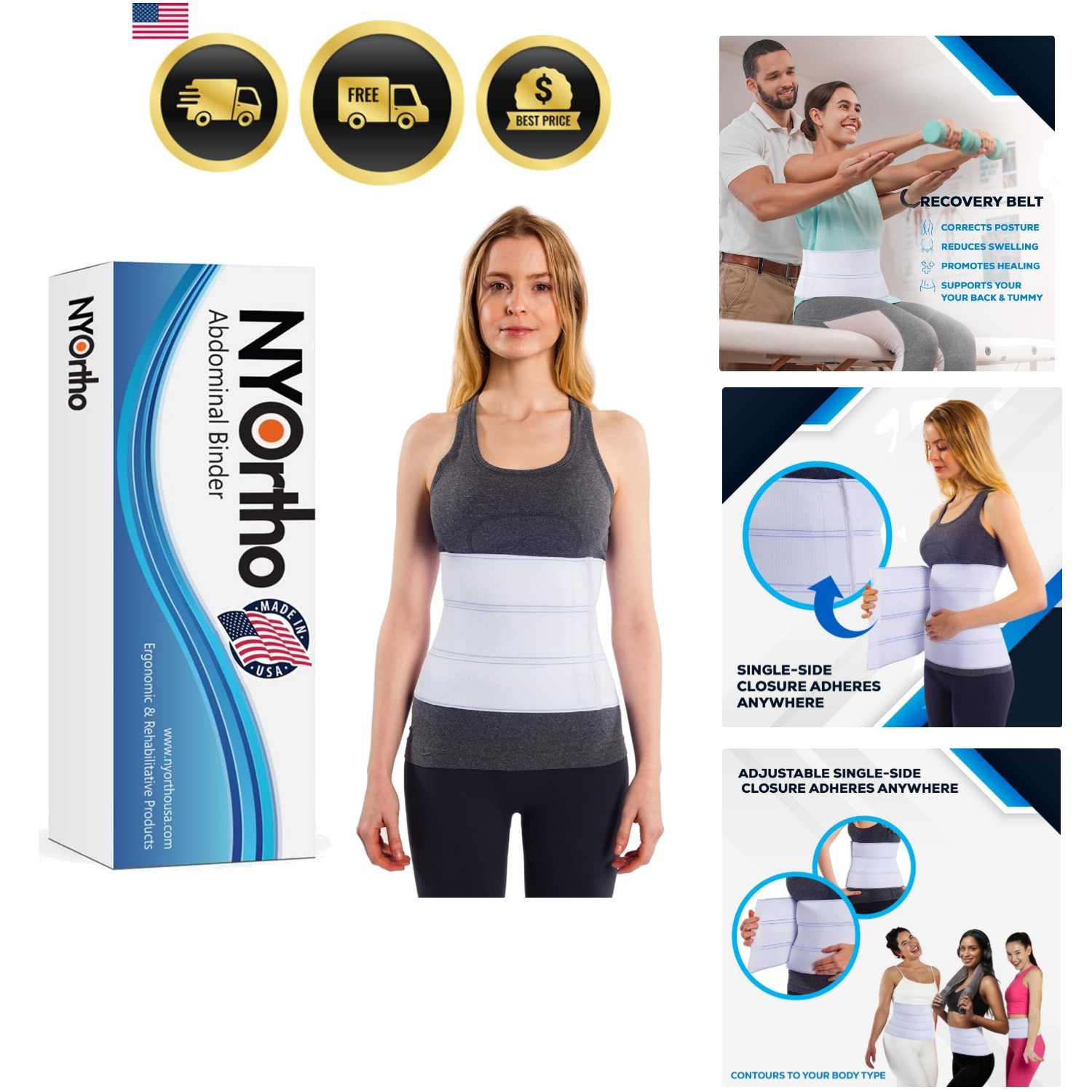 Post Surgery Abdominal Binder – Waist Support Belt for Men & Women – Postpart…