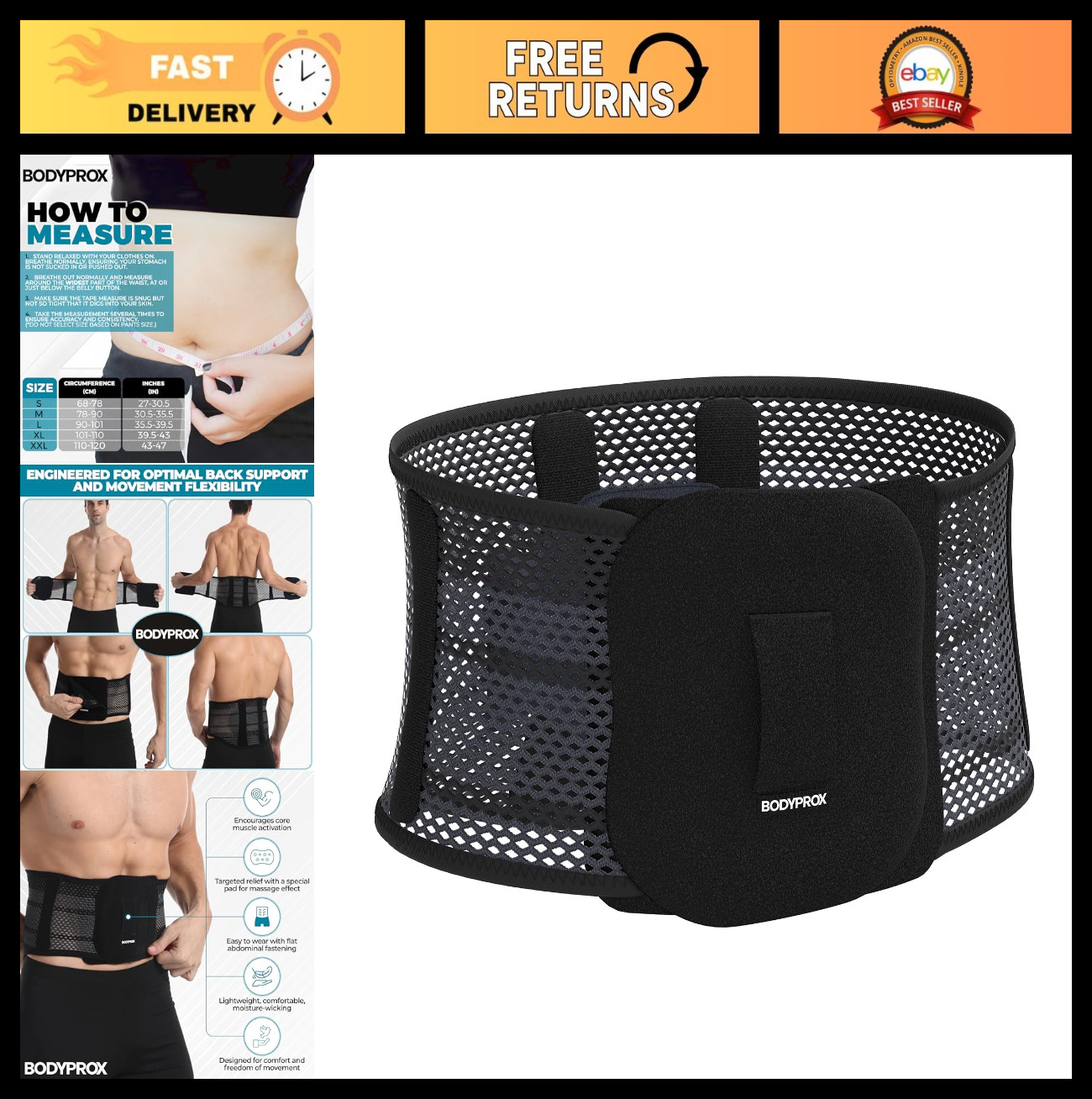 Breathable Back Support Brace for Men & Women – Adjustable Pain Relief, Comfort