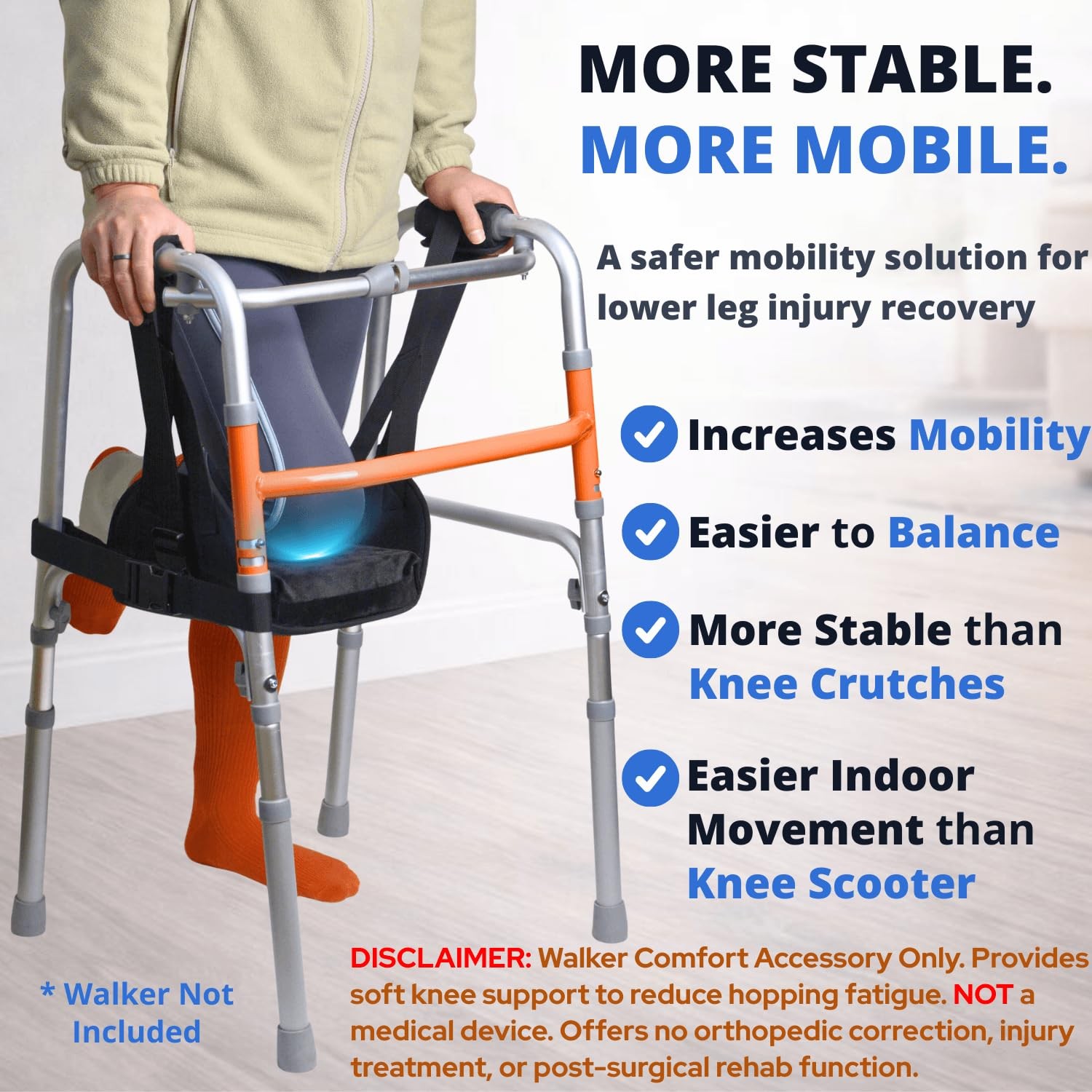 Caredgitz Knee Sling for Walker, Adjustable Cushioned Knee Support for Non We…