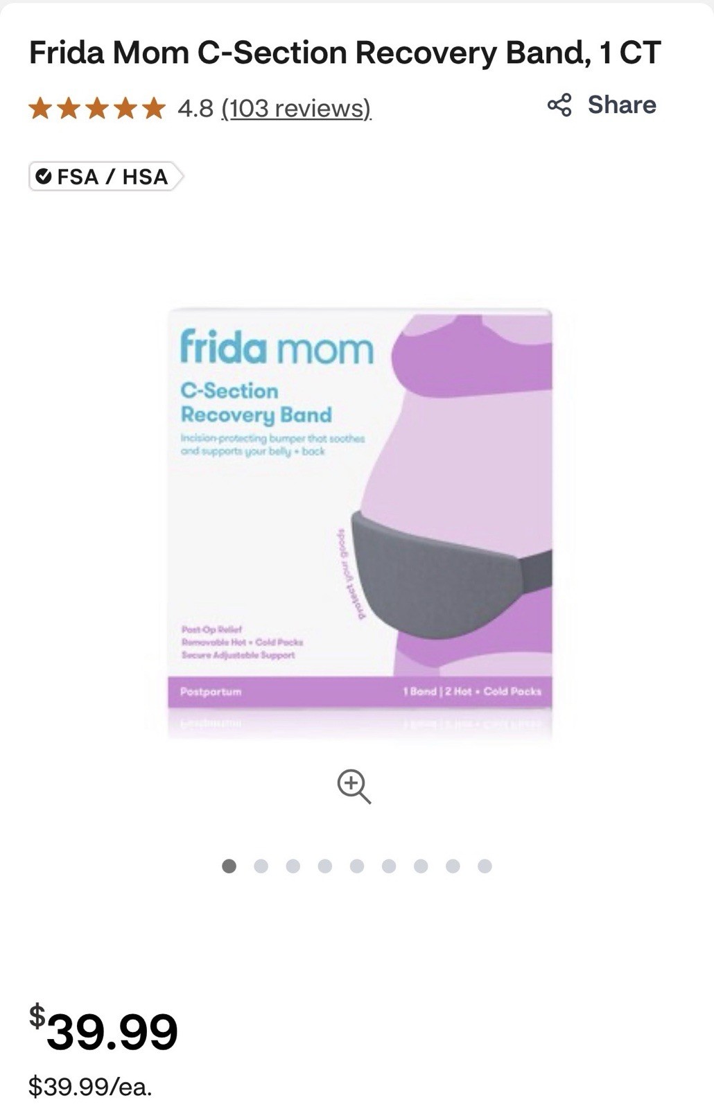 3xFrida Mom C-Section Recovery Band Adjustable 22-44″ w/ Hot & Cold Packs, Gray