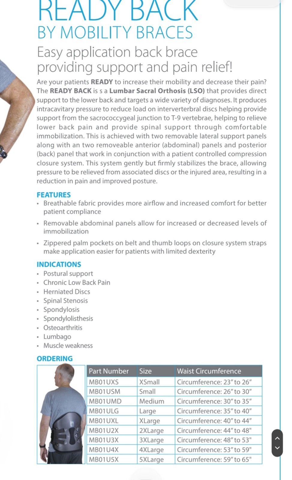 Ready Back by Mobility Braces Lumbar Lower Back Support Brace – 2XL 44-48″ Waist