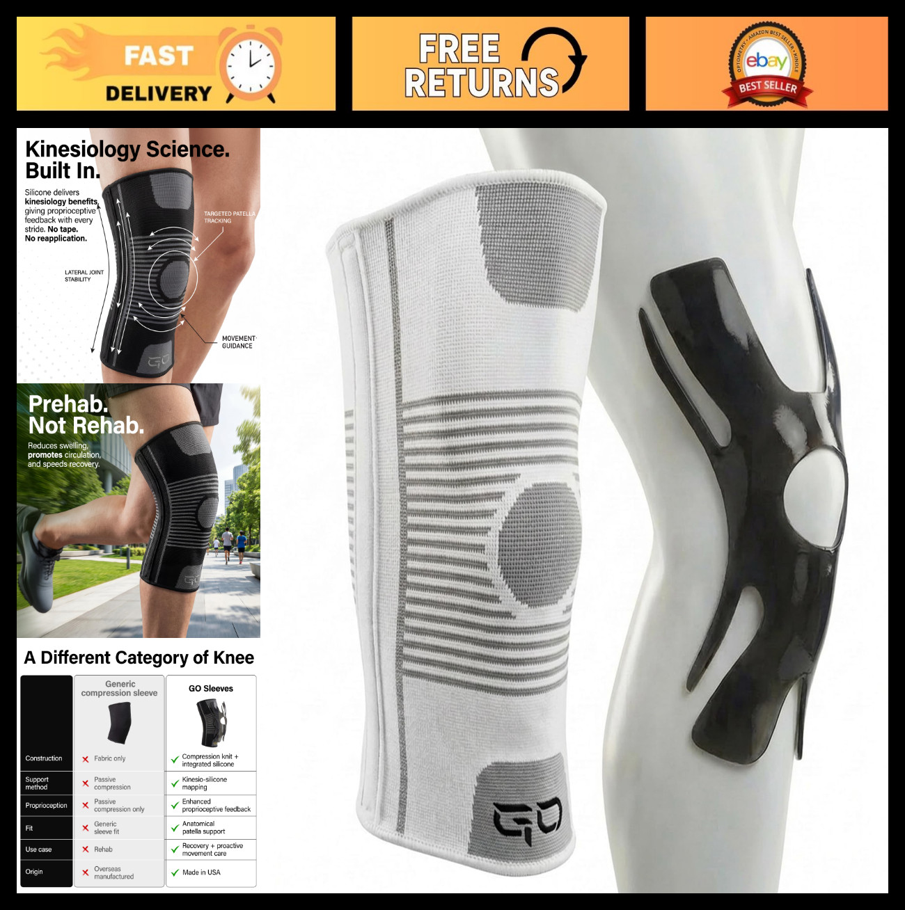 Knee Compression Sleeves for Joint Pain Relief – Support Braces for ACL, MCL, Sw