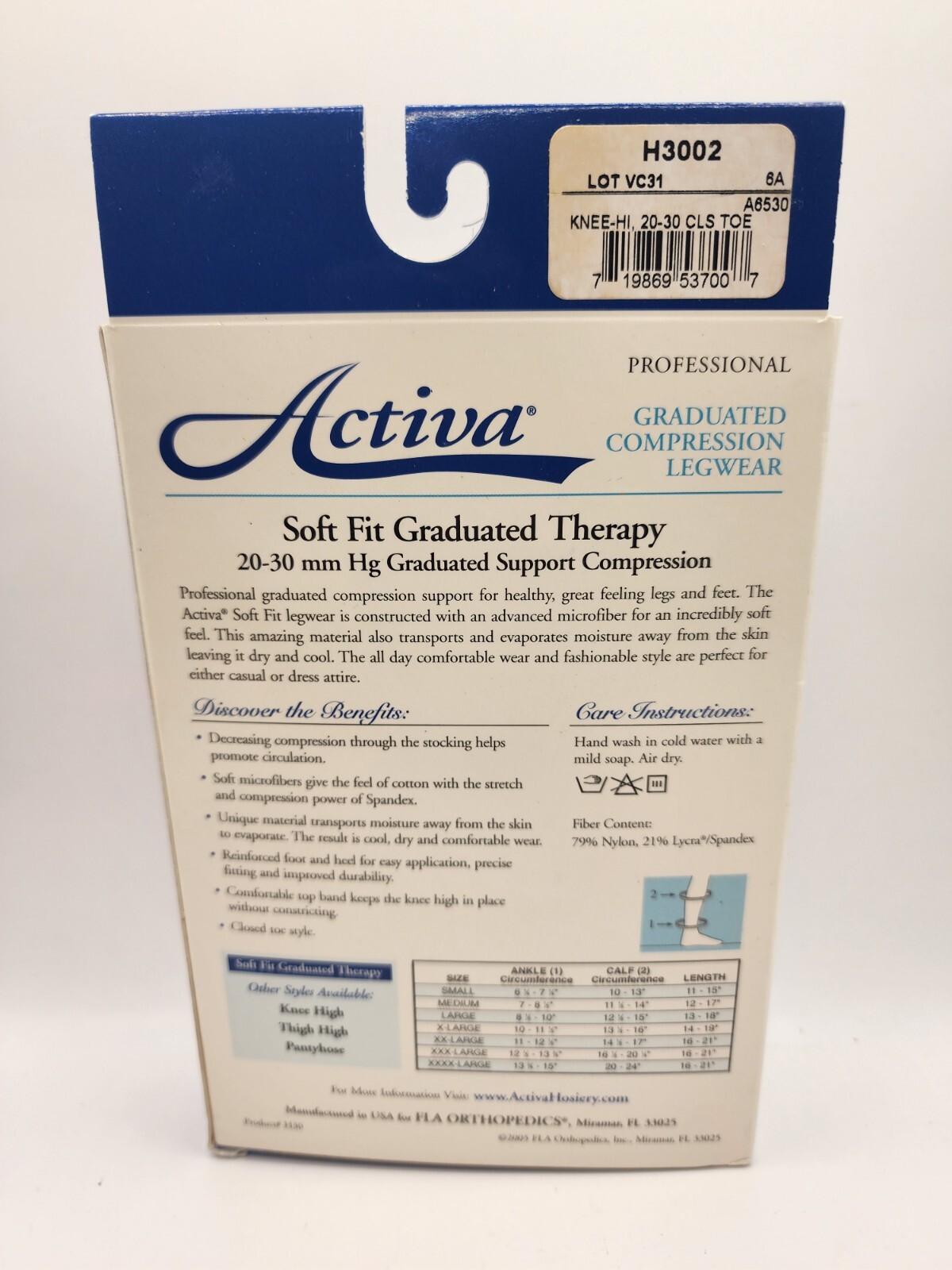 ACTIVA KNEE HIGH Men/Women 20-30mmHG Soft Fit Graduated Compression, Closed Toe