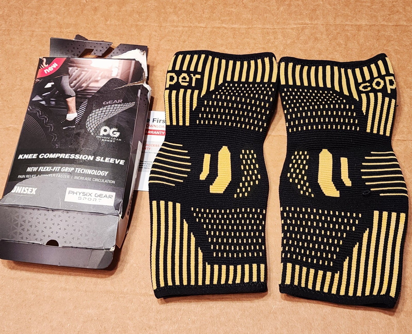 New Open Box Small Physix Gear Sport Knee Compression Sleeves, Black & Yellow
