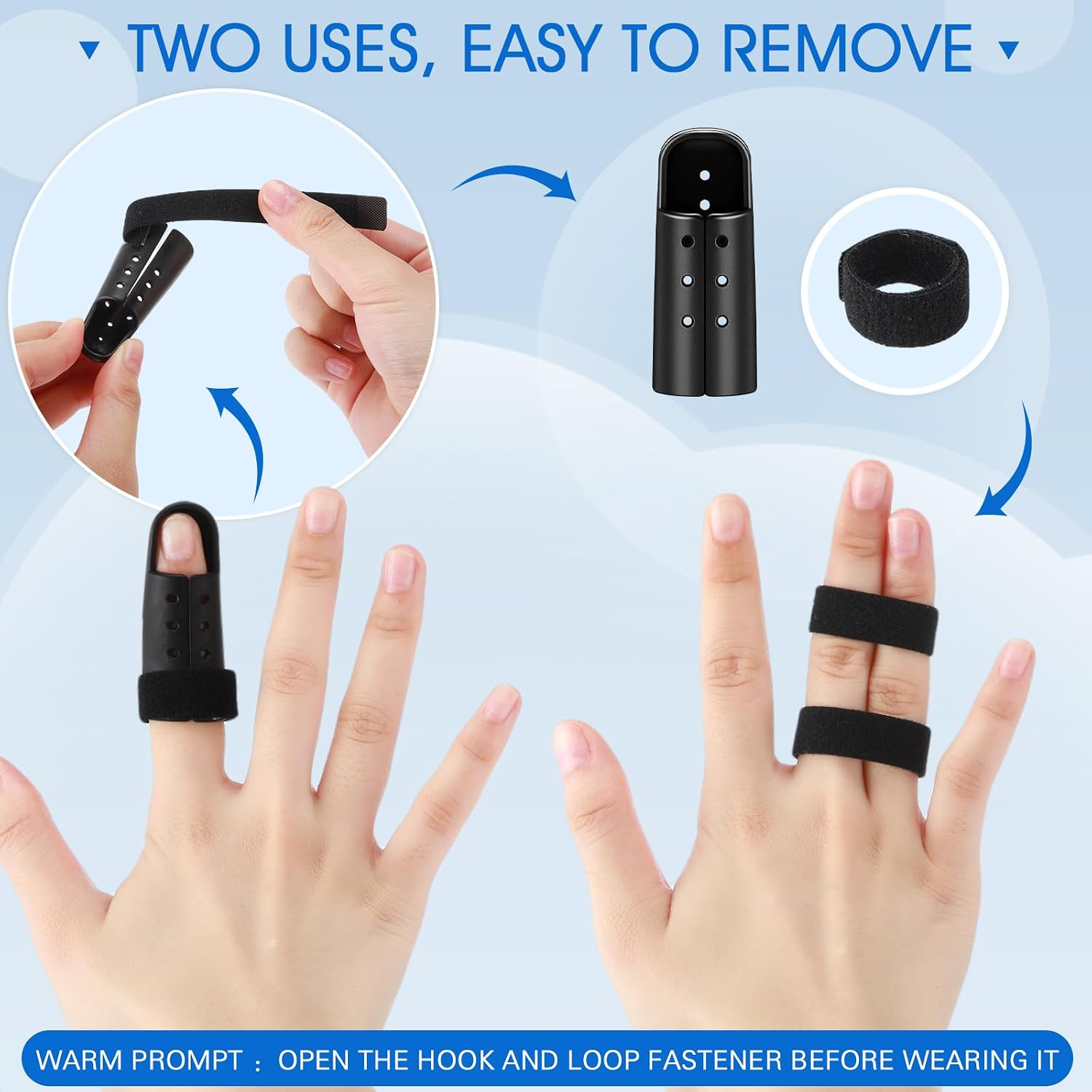 10 Pcs Mallet Finger Splint Thumb Splint 5 Size Finger Support Brace White/Black