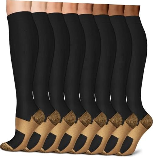 Copper Compression Socks for Men & Women 8 Pack 15 Large-X-Large 01 Black