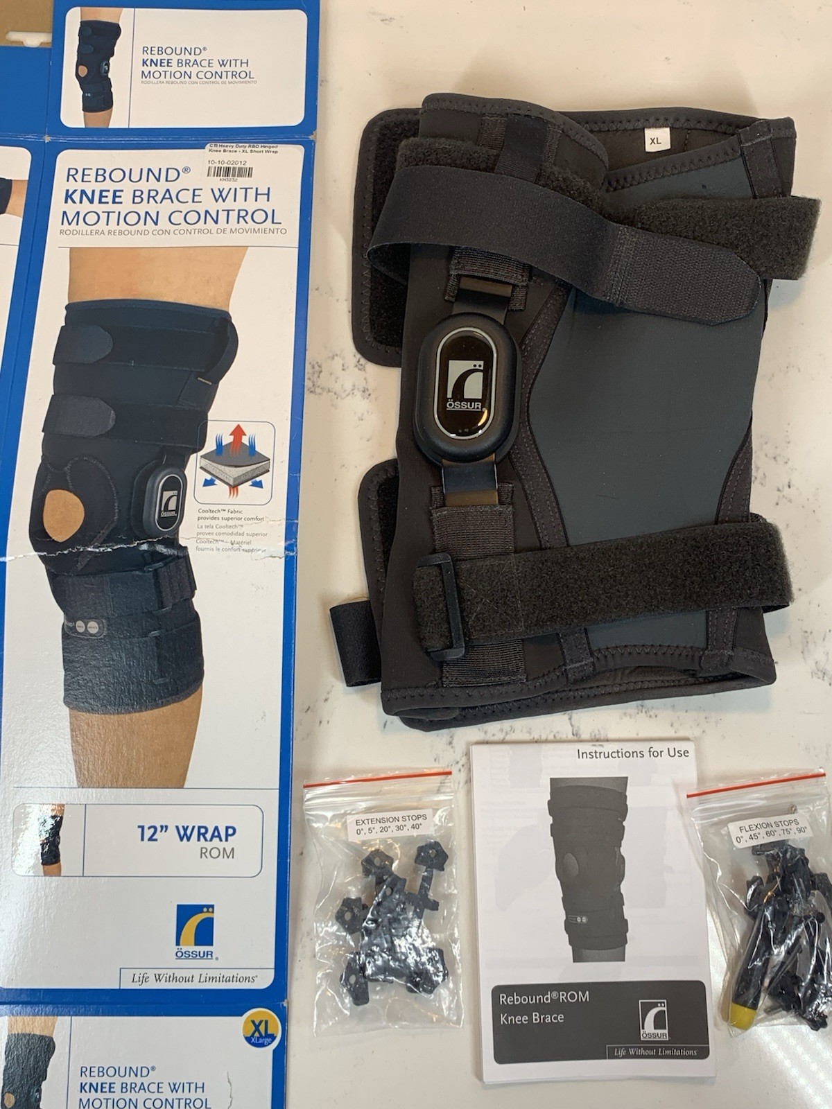 OSSUR REBOUND ROM KNEE BRACE WRAP SHORT XL W/ COOLTECH AND ADJUSTERS 707058