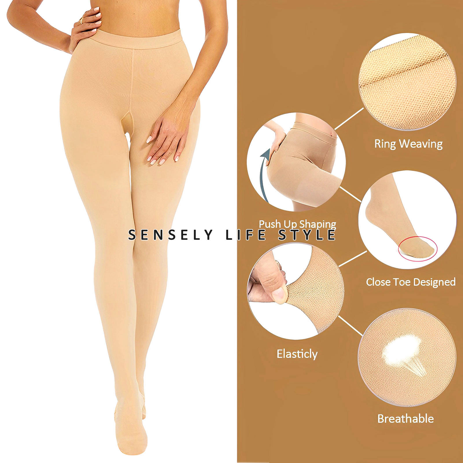 Close Toe Compression Pantyhose Stockings 20-30 mmHg Women’s High Waist Shaping