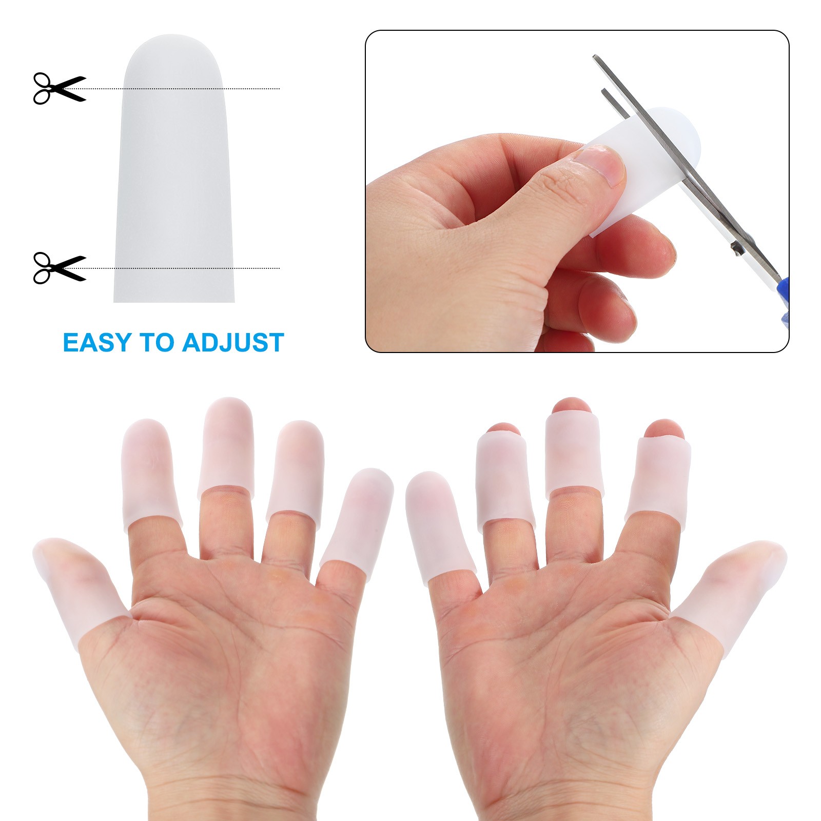 1.6″ Silicone Gel Finger Cots, 10 Pcs Fingertips Sleeve Protector, White