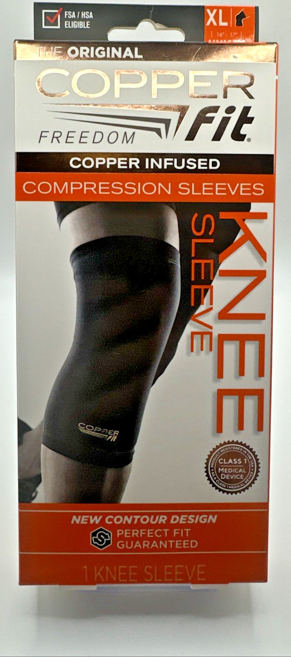 Copper Fit Freedom Copper Infused Compression Knee Sleeve – Size XL – Black