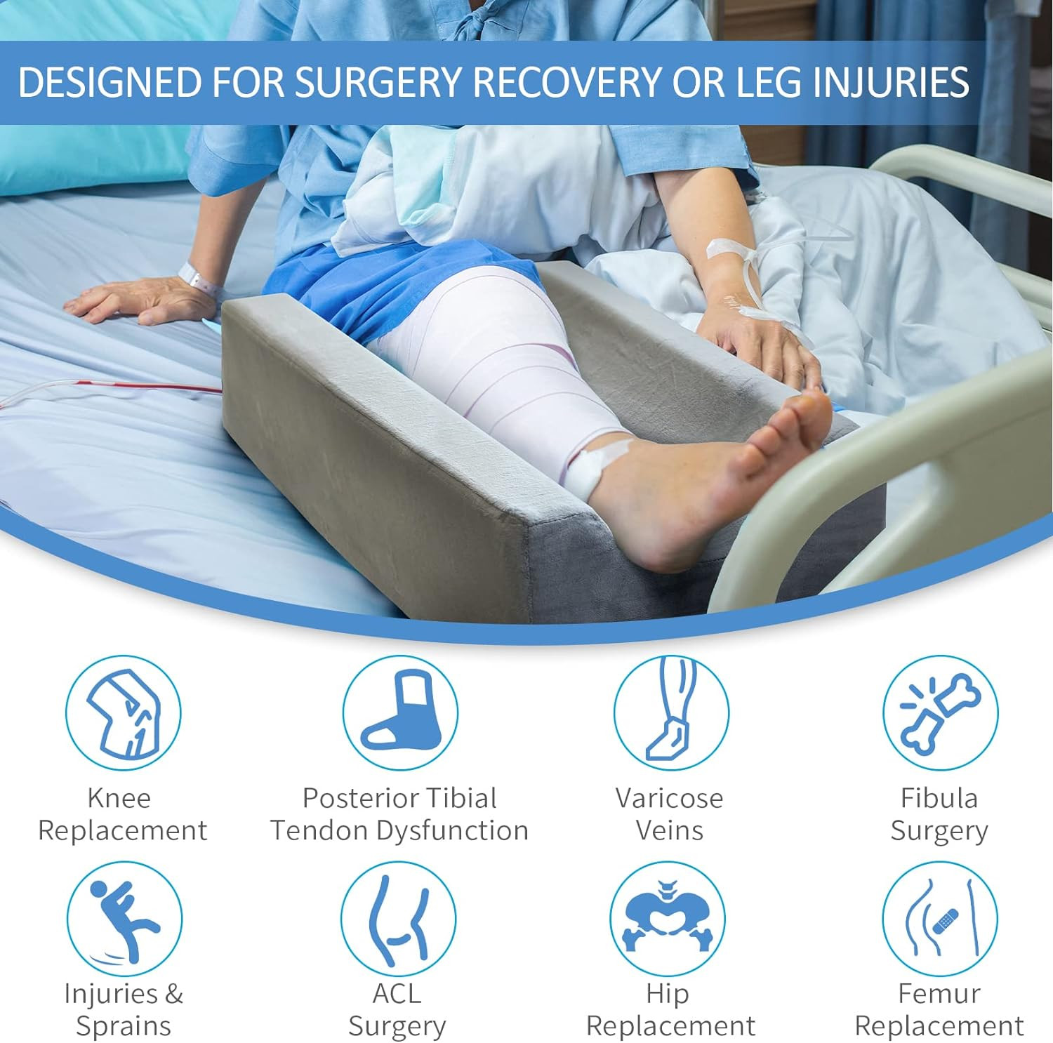 4-Height Adjustable Leg Elevation Pillows for after Surgery, Injuries, or Rest,