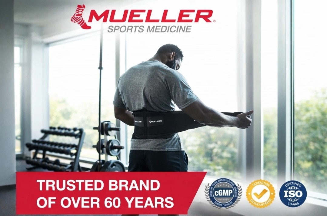 MUELLER Sports Medicine Adjustable Lumbar Back Brace Upper.Lower Regular Black