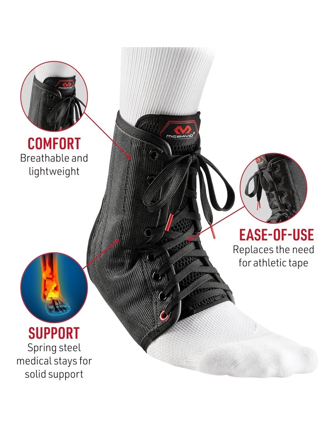 McDavid Sportmed Adjustable Ankle Support Brace Men, Lightweight, Size Large