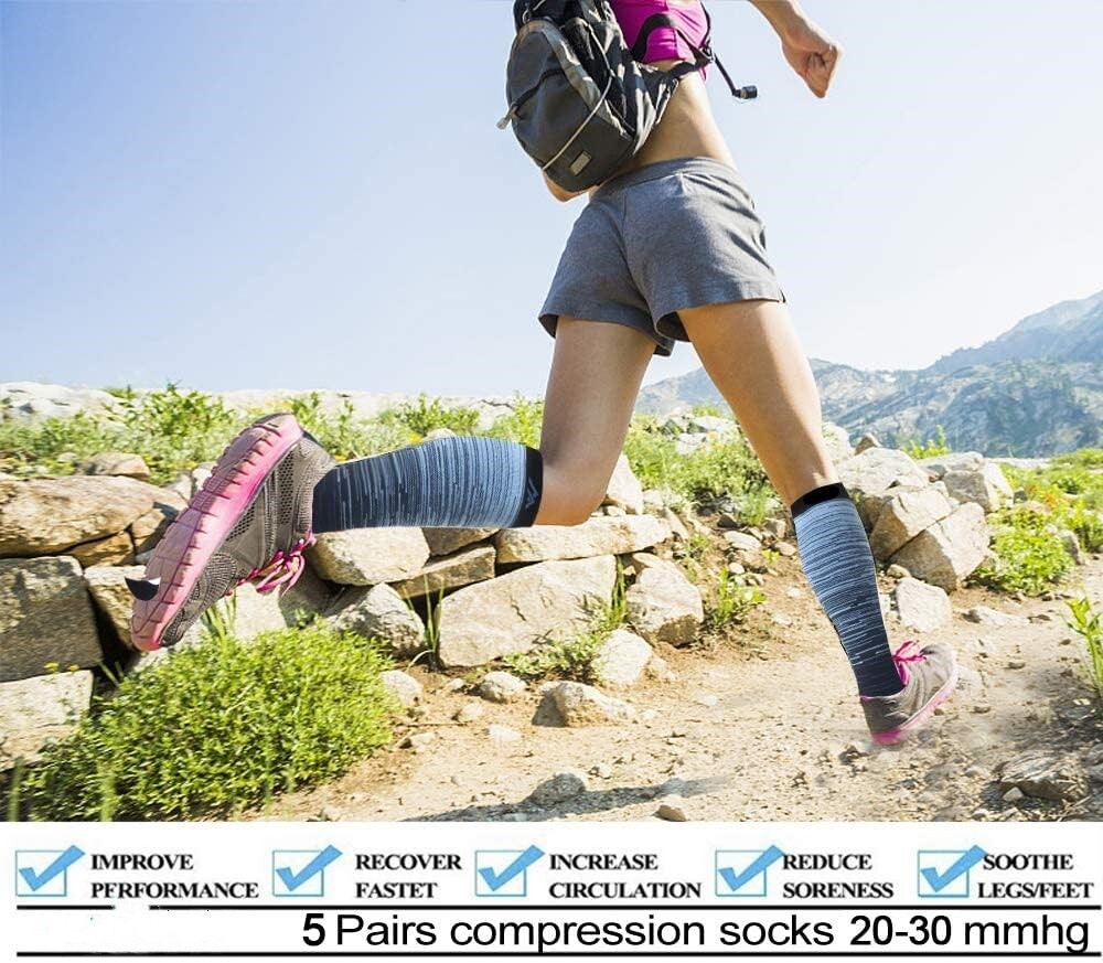 5Pairs Compression Socks Stocking Knee High Graduated Support Women Men S/M-L/XL