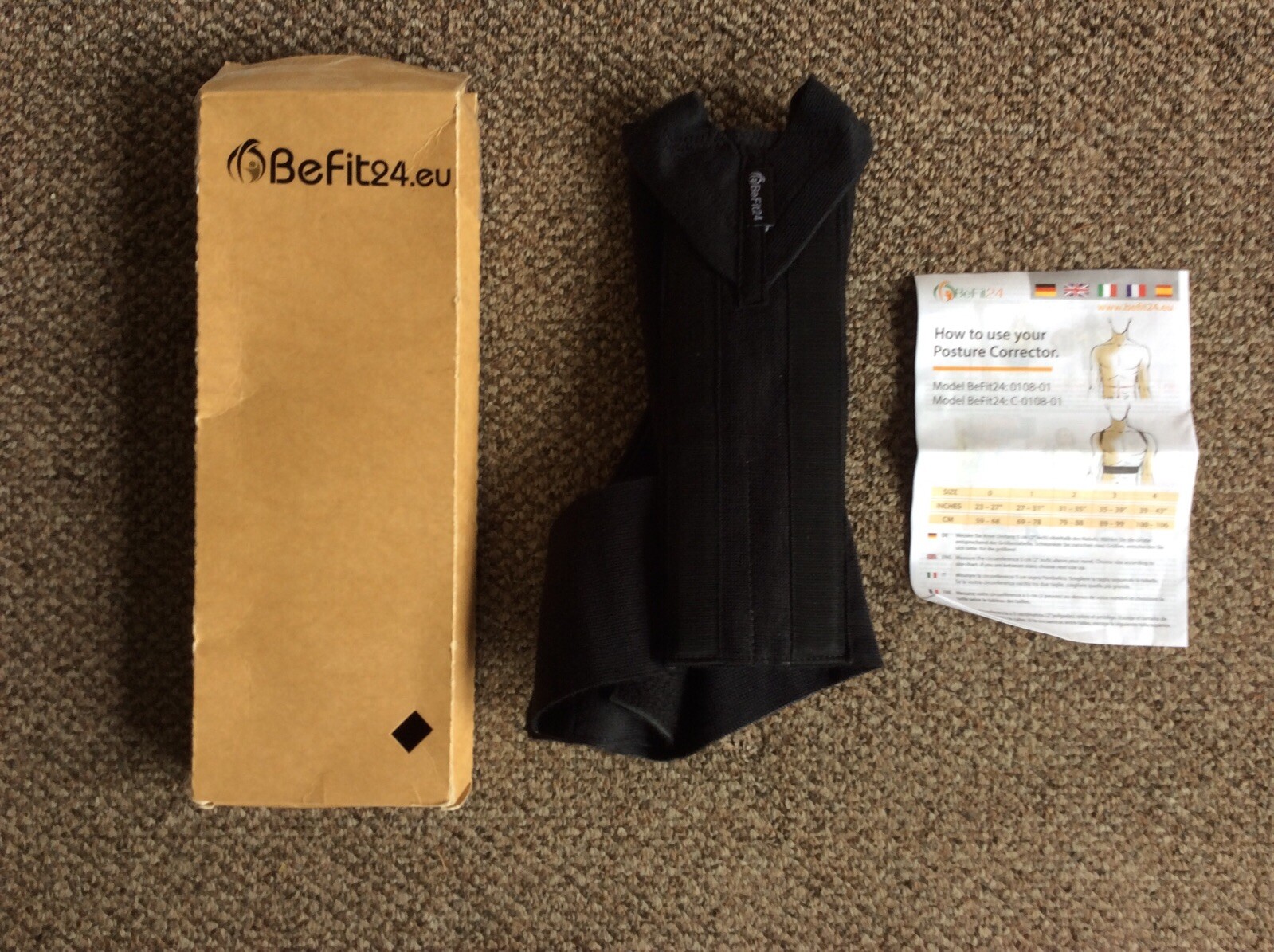 BeFit Posture Corrector Brace Befit24 C-0108-01 Black Brand New Size 0 (23-27”)