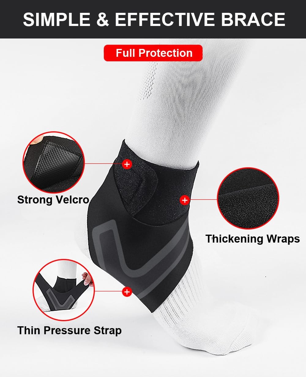 2 Pack Ankle Brace & Elastic Supports for Men & Women, Medium, Black