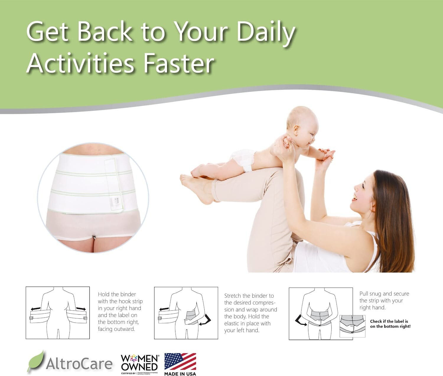 AltroCare 3 Panel 9″ high Postpartum Abdominal Binder Stretches to fit 30 to 45″